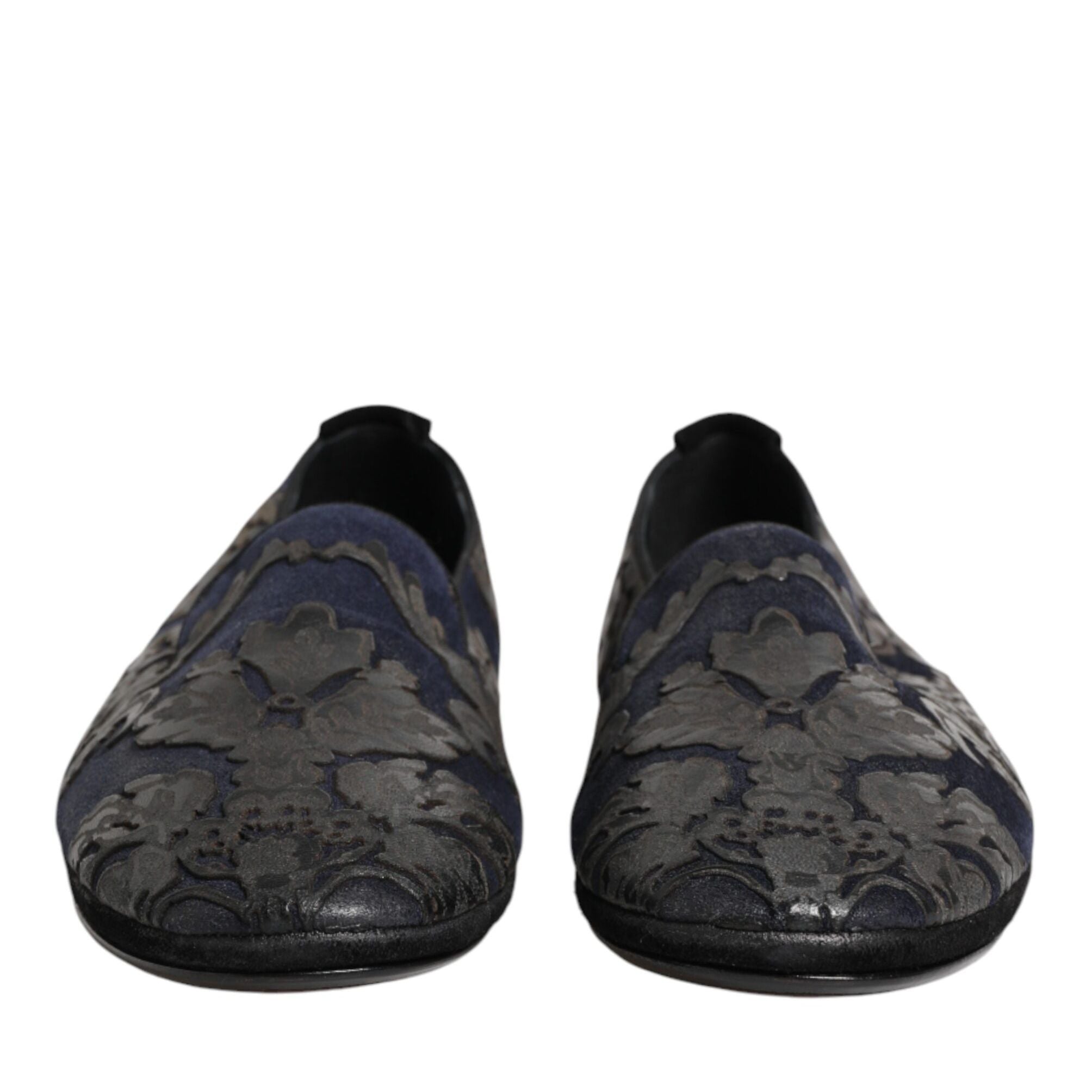 Dolce & Gabbana Black Jacquard Leather Slip On Loafers Shoes