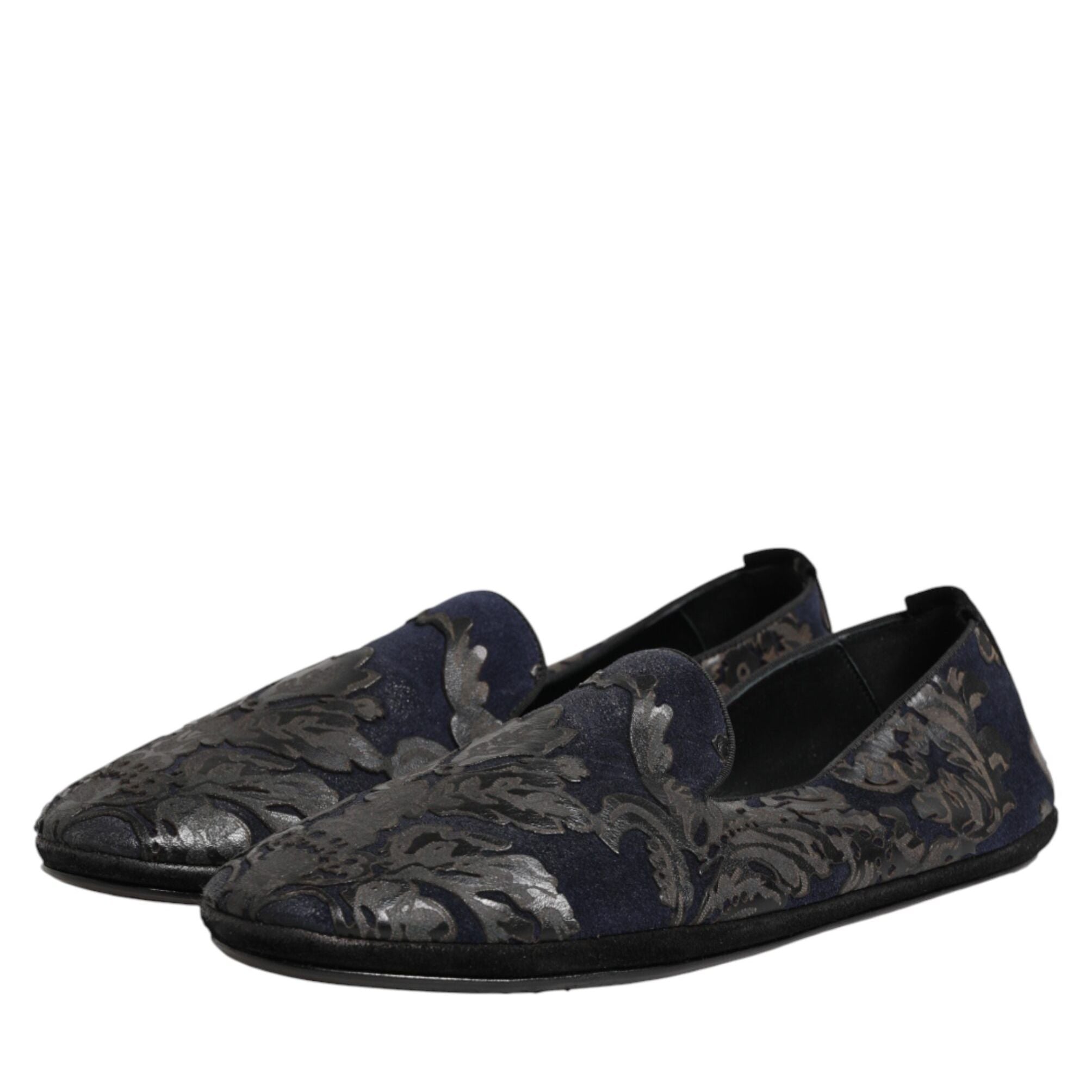 Dolce & Gabbana Black Jacquard Leather Slip On Loafers Shoes