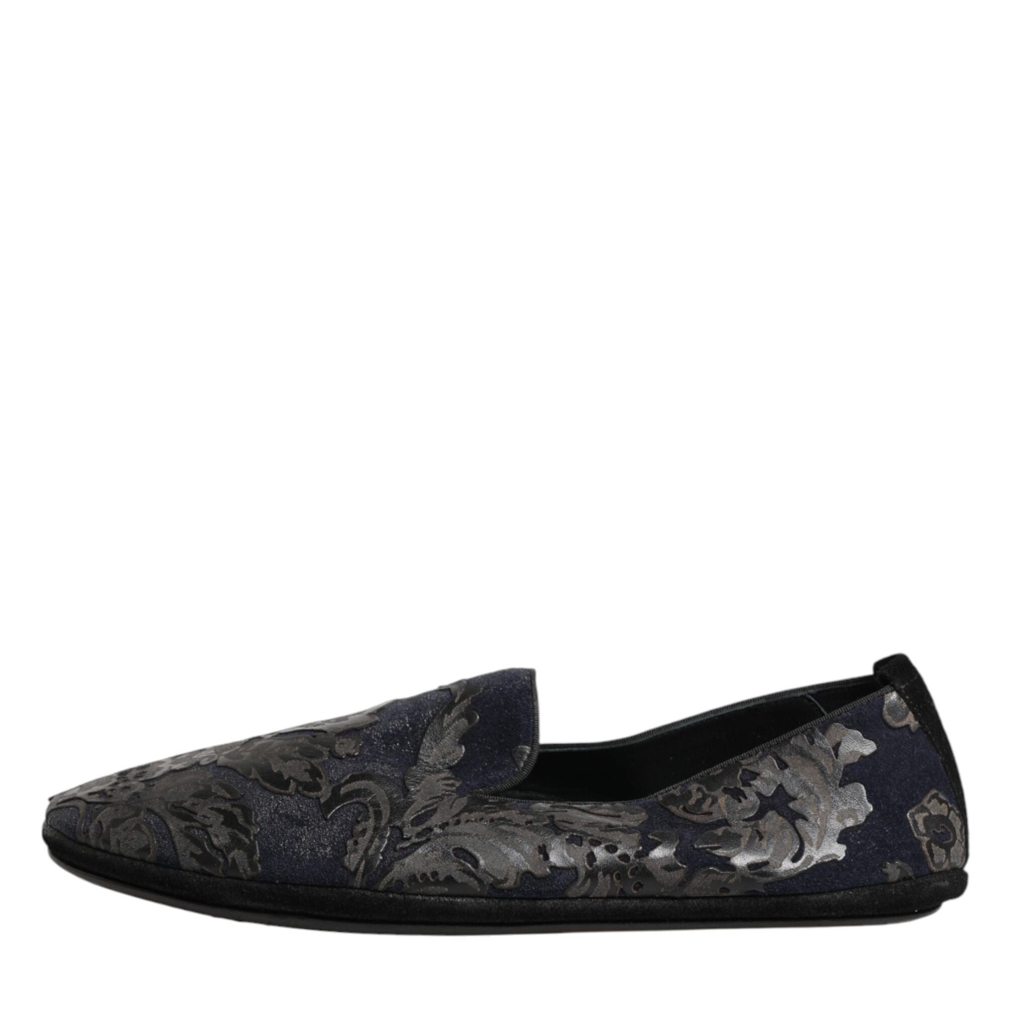 Dolce & Gabbana Black Jacquard Leather Slip On Loafers Shoes
