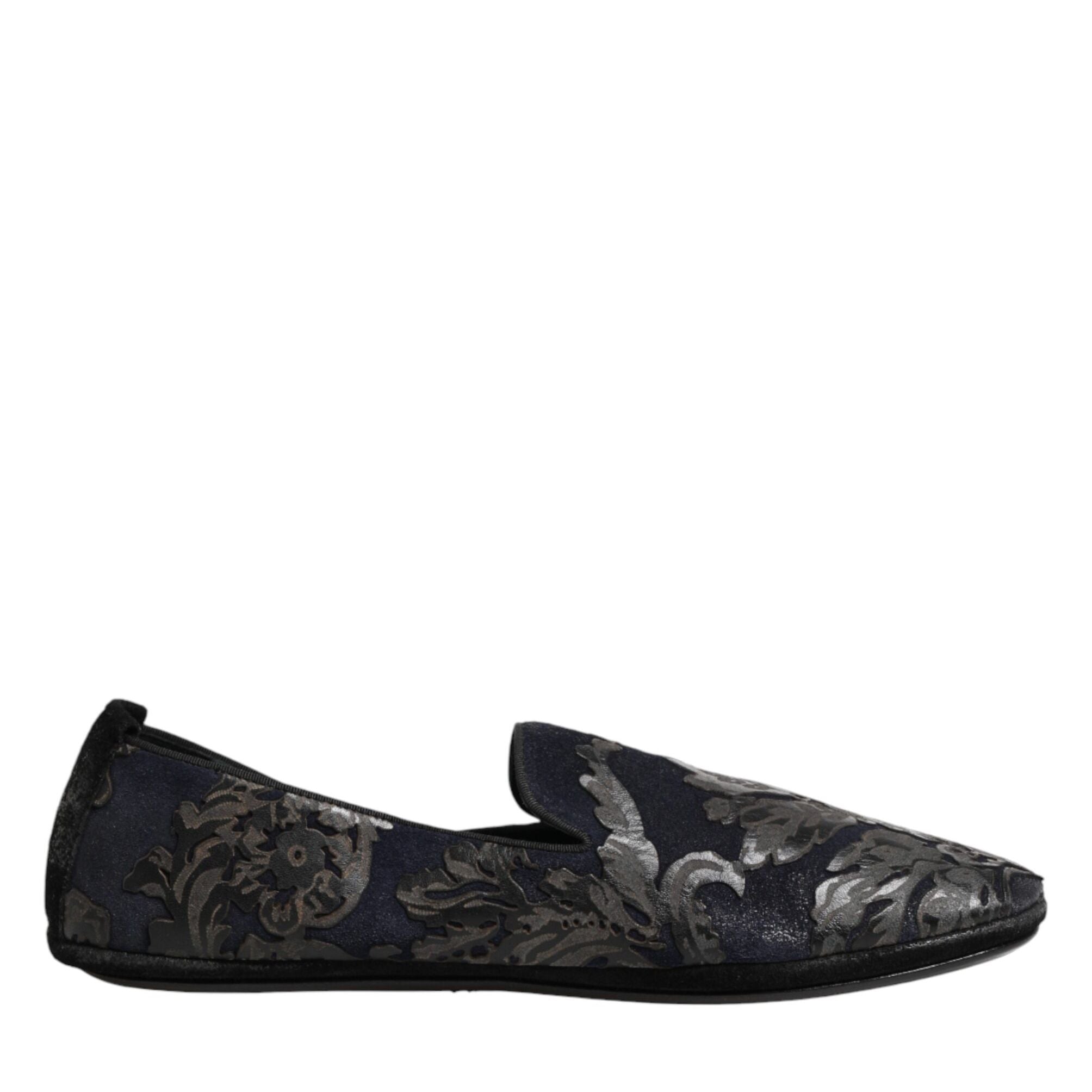 Dolce & Gabbana Black Jacquard Leather Slip On Loafers Shoes