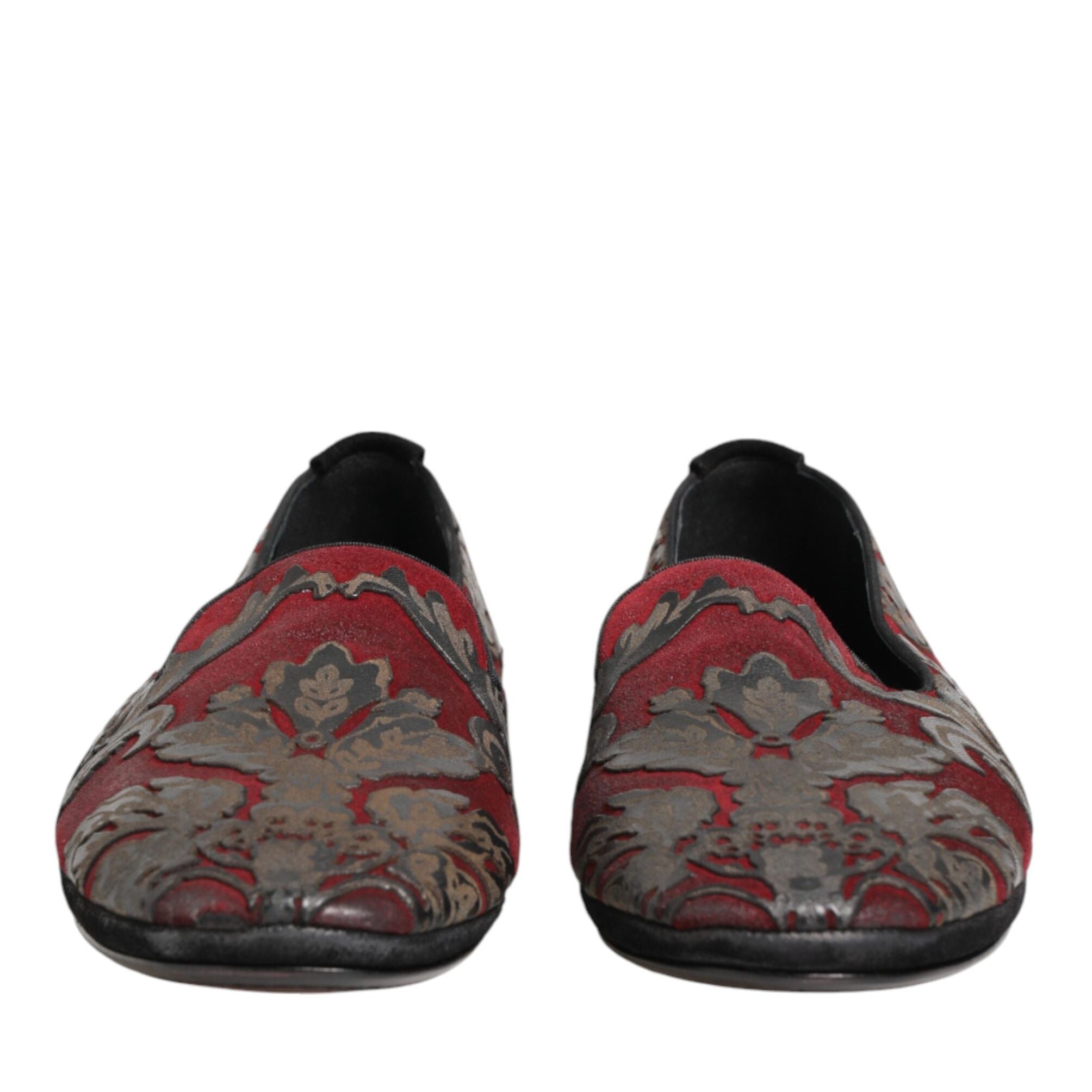 Dolce & Gabbana Bordeaux Jacquard Leather Slip On Loafer Shoes