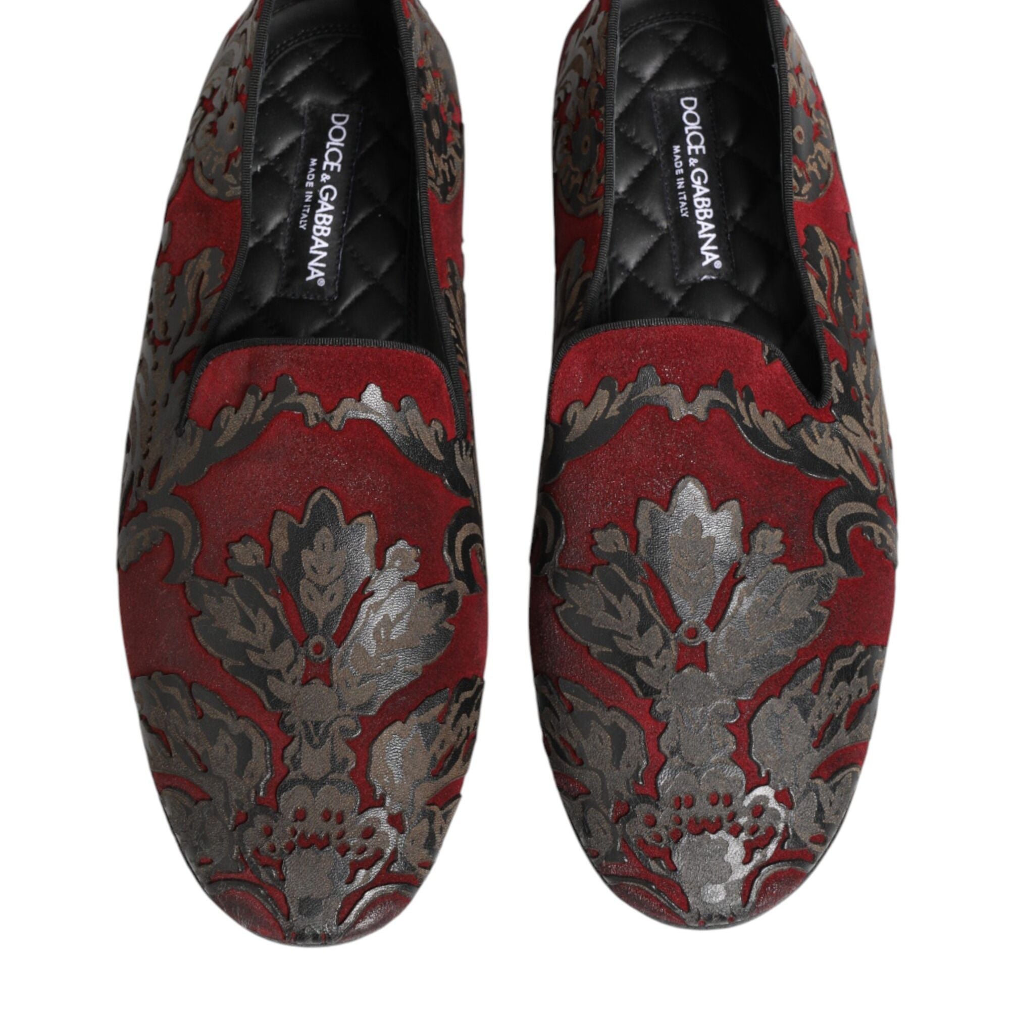 Dolce & Gabbana Bordeaux Jacquard Leather Slip On Loafer Shoes