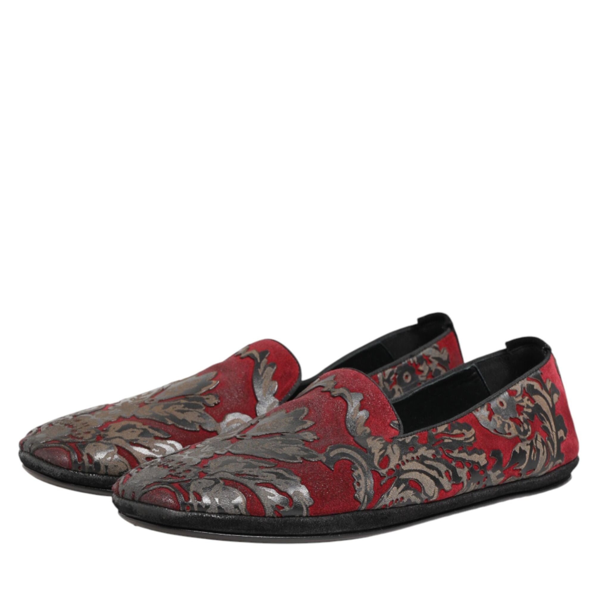 Dolce & Gabbana Bordeaux Jacquard Leather Slip On Loafer Shoes