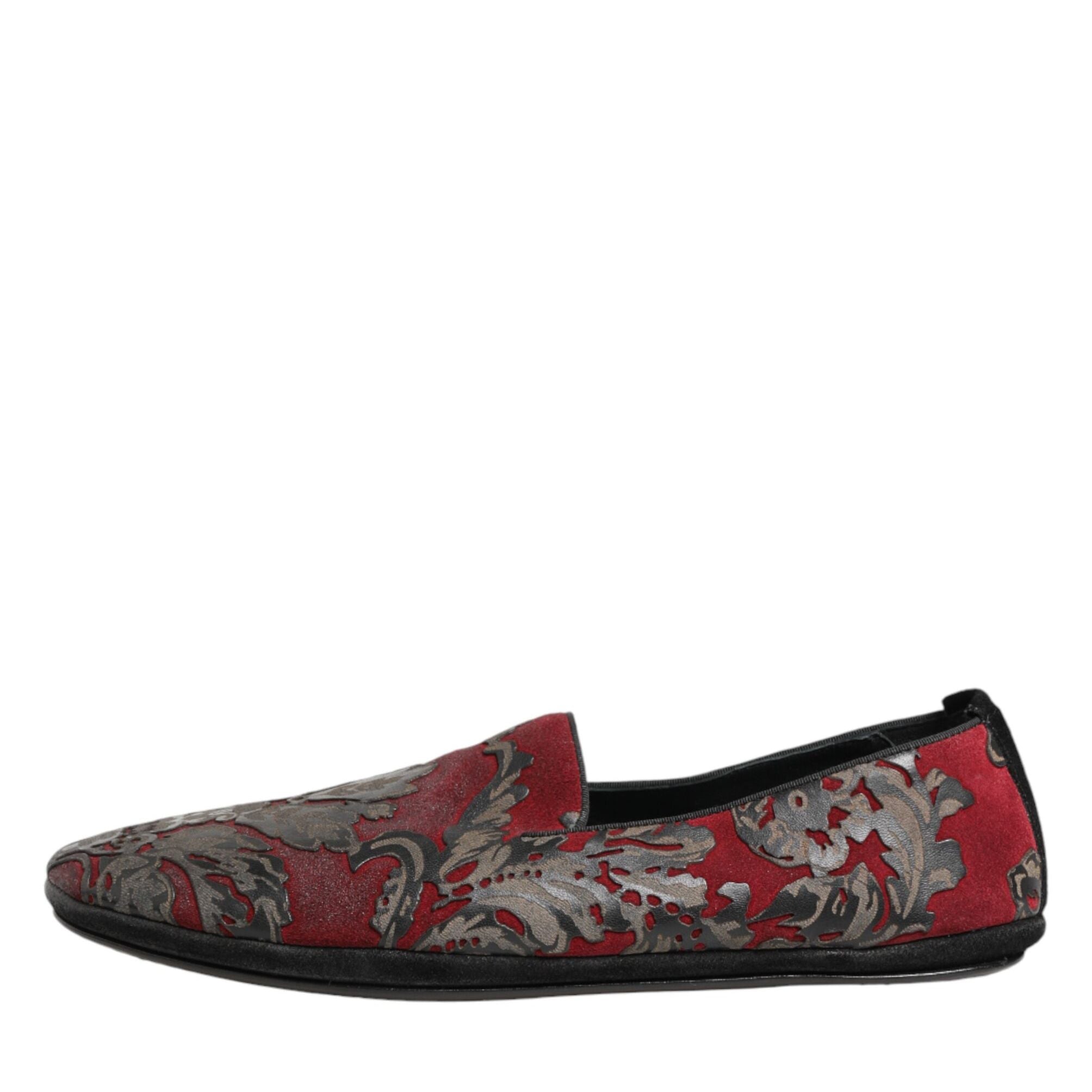Dolce & Gabbana Bordeaux Jacquard Leather Slip On Loafer Shoes