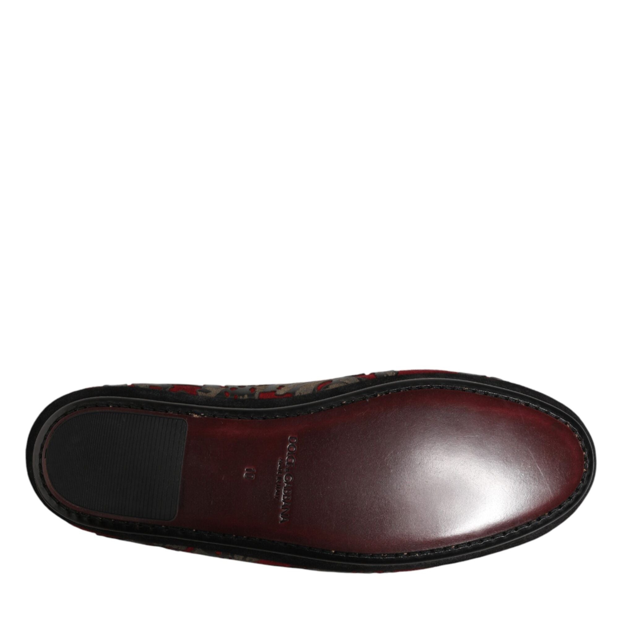 Dolce & Gabbana Bordeaux Jacquard Leather Slip On Loafer Shoes