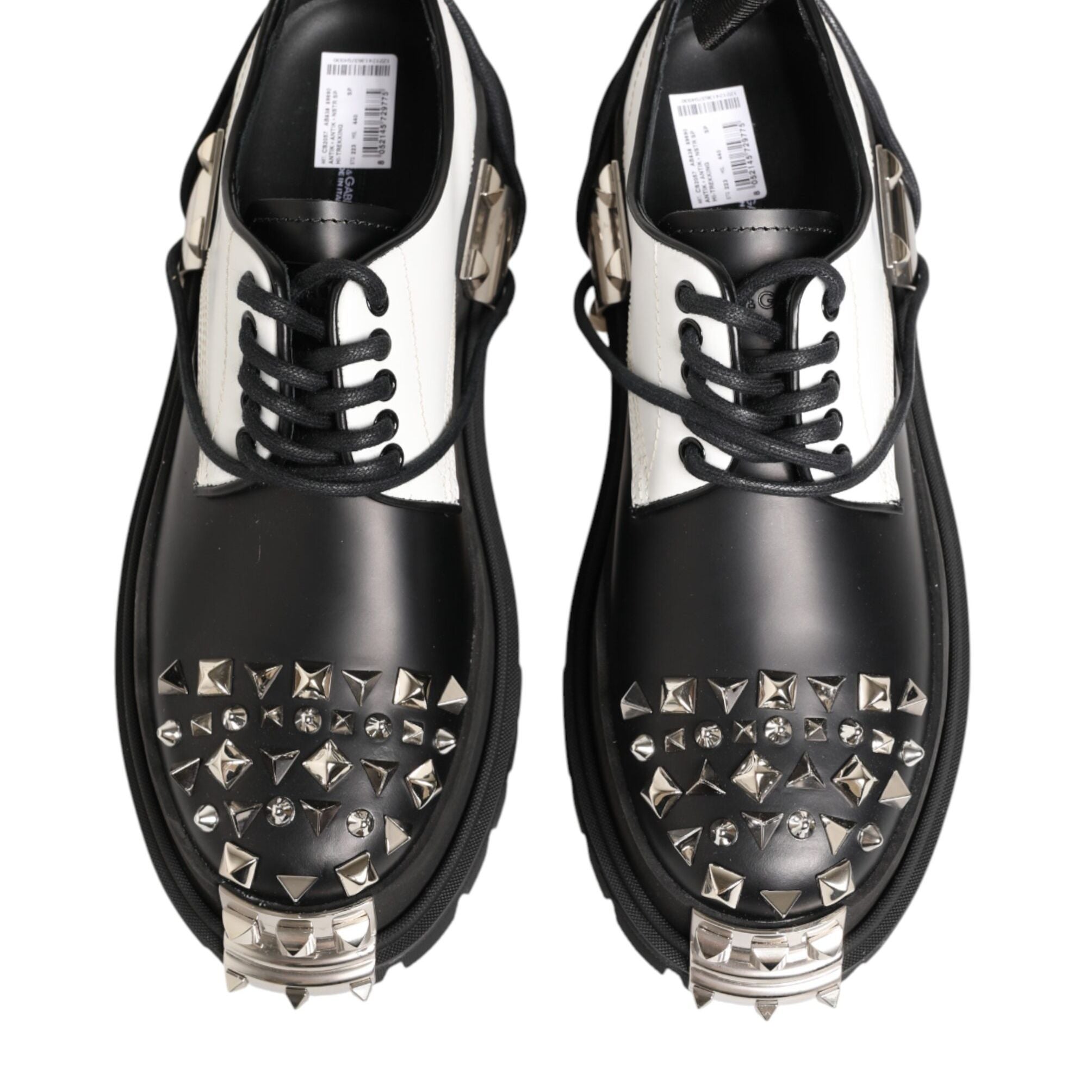 Dolce & Gabbana Black White Studded Men Formal Derby Shoes