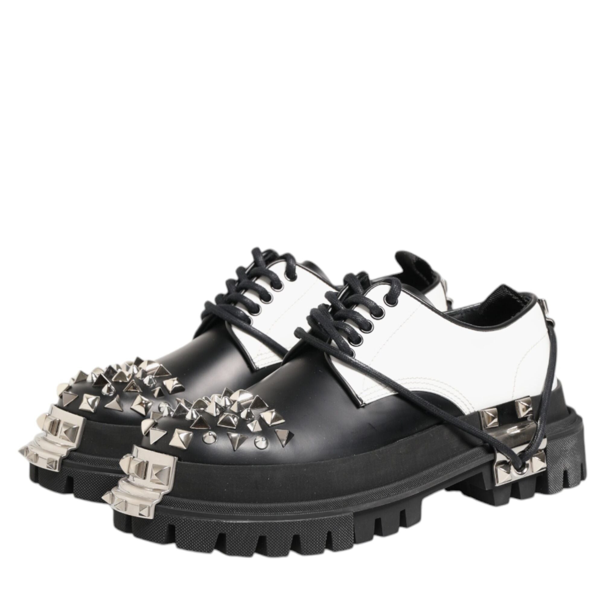 Dolce & Gabbana Black White Studded Men Formal Derby Shoes