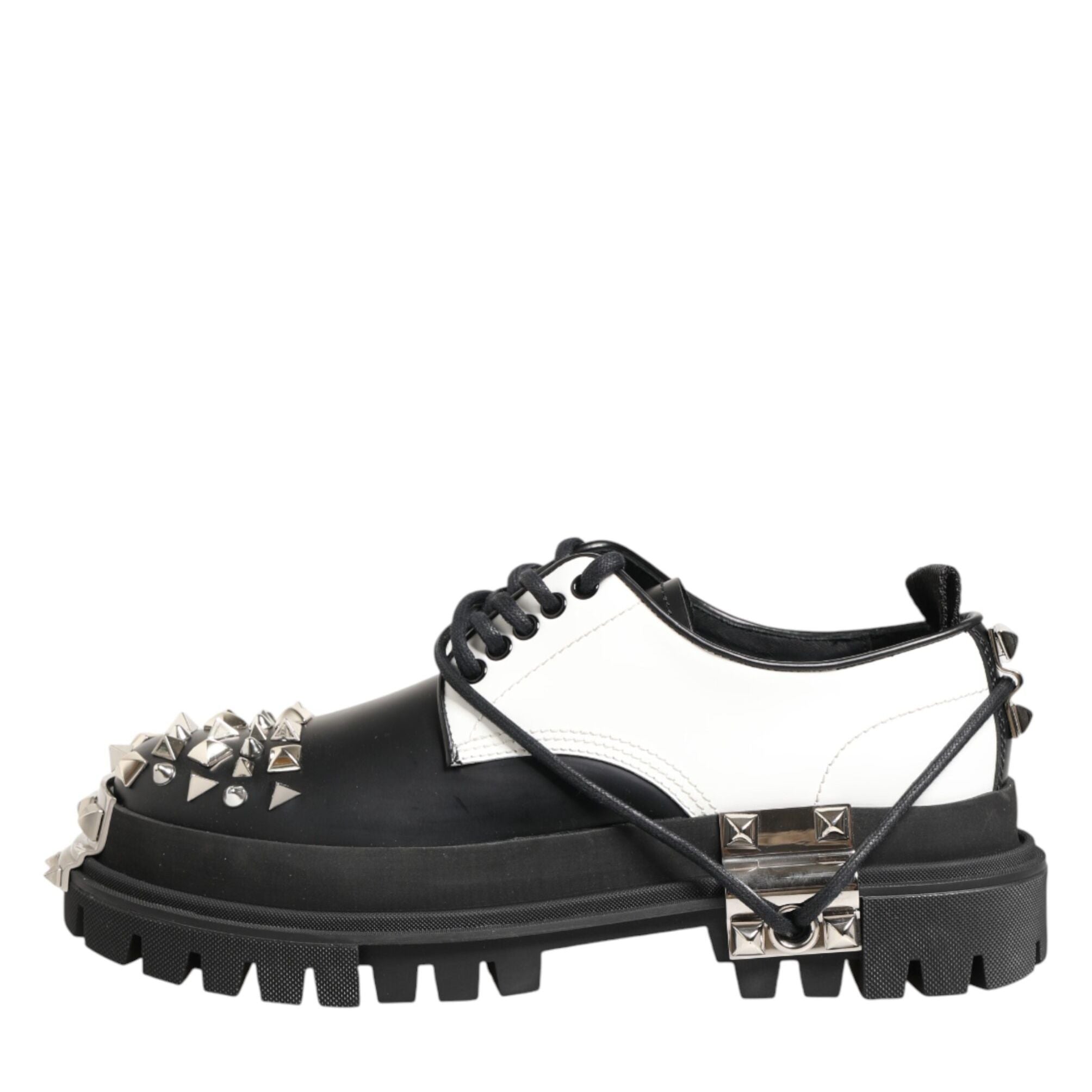 Dolce & Gabbana Black White Studded Men Formal Derby Shoes