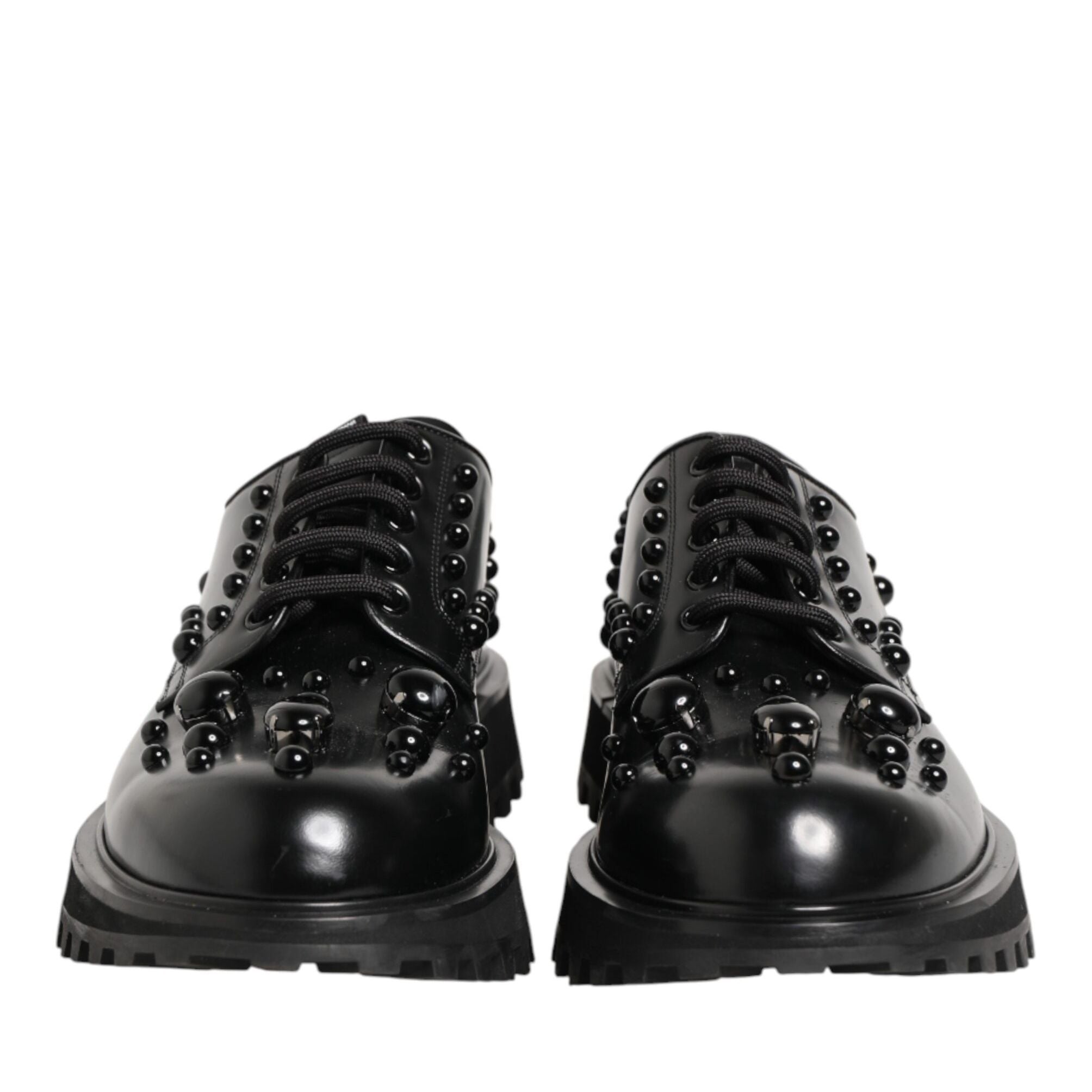 Dolce & Gabbana Black Leather Studded Men Formal Derby Shoes