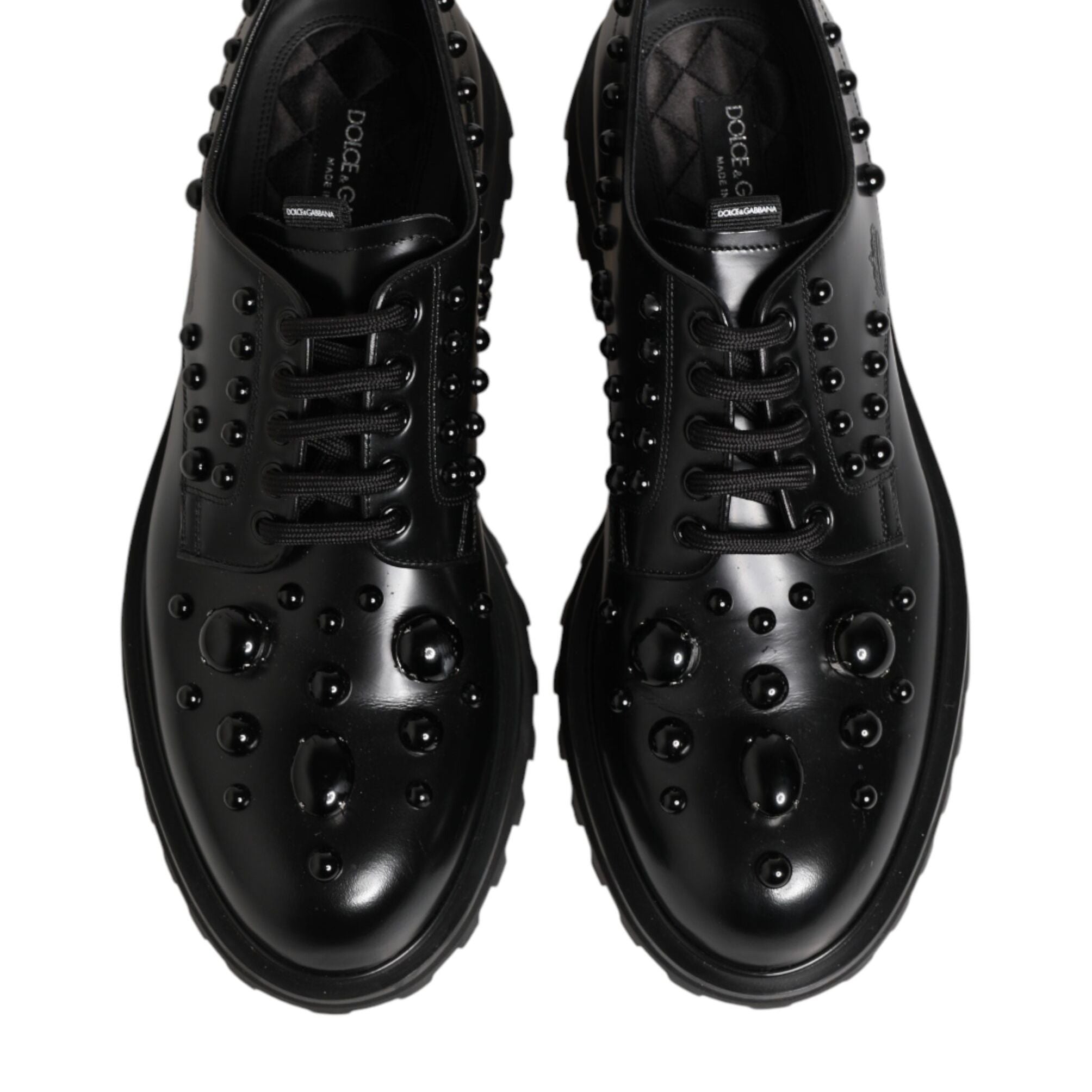 Dolce & Gabbana Black Leather Studded Men Formal Derby Shoes