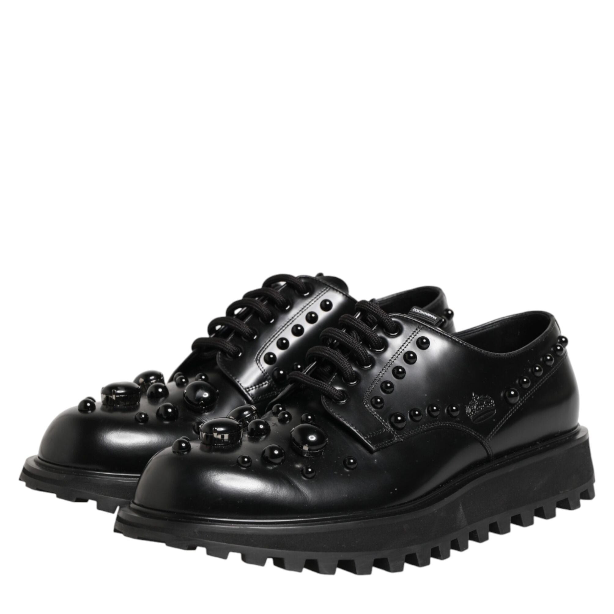 Dolce & Gabbana Black Leather Studded Men Formal Derby Shoes