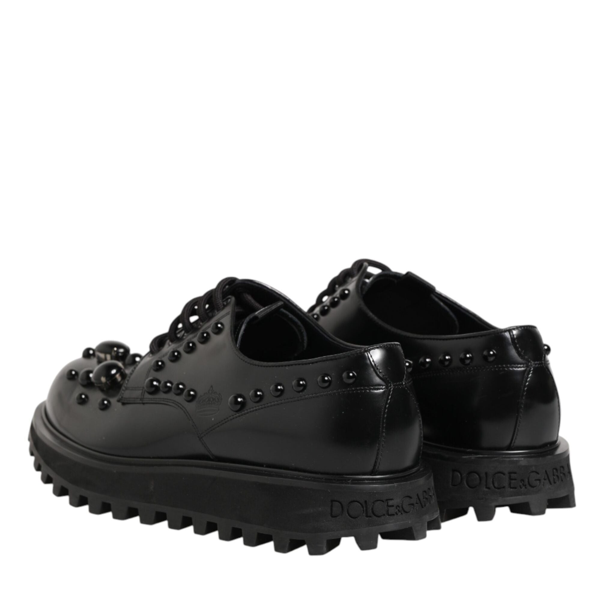 Dolce & Gabbana Black Leather Studded Men Formal Derby Shoes
