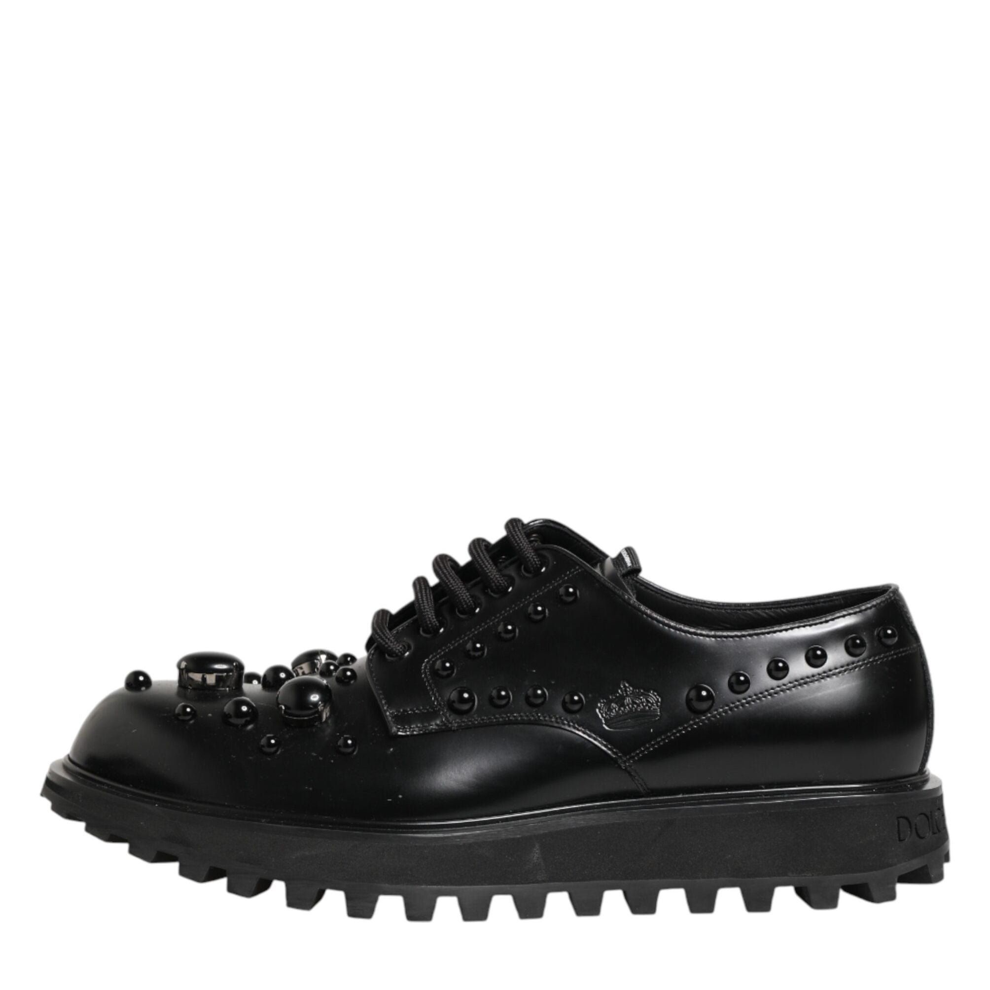 Dolce & Gabbana Black Leather Studded Men Formal Derby Shoes