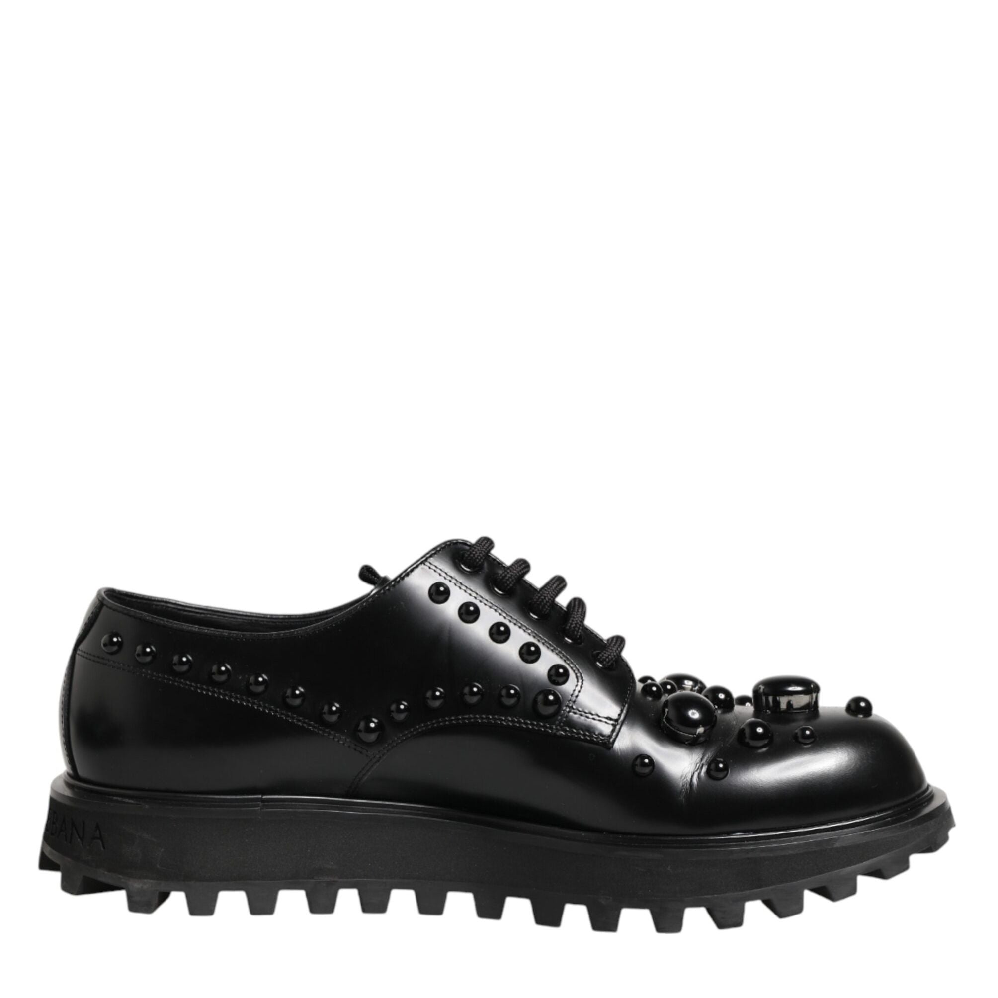 Dolce & Gabbana Black Leather Studded Men Formal Derby Shoes