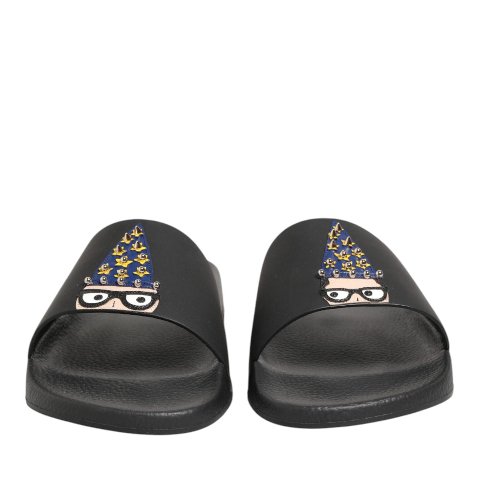 Dolce & Gabbana Black Leather Slides Sandals Beachwear Shoes
