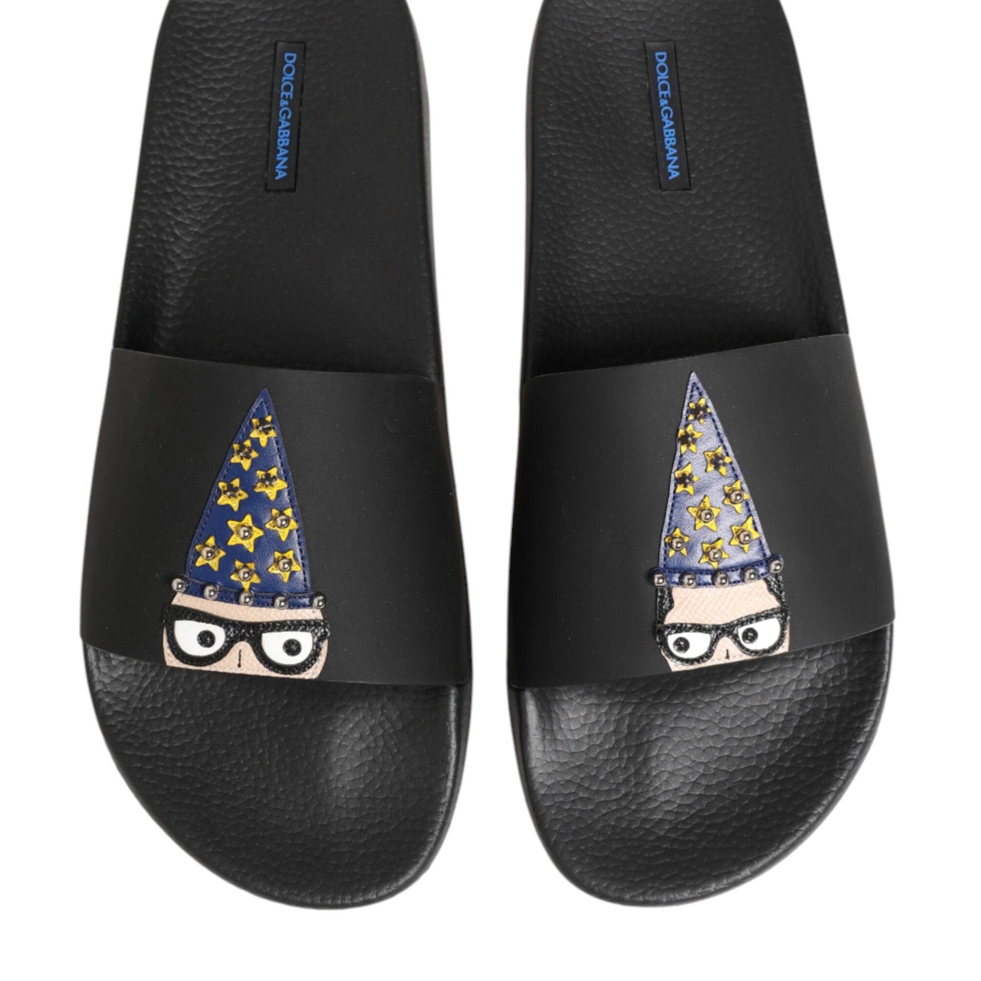 Dolce & Gabbana Black Leather Slides Sandals Beachwear Shoes