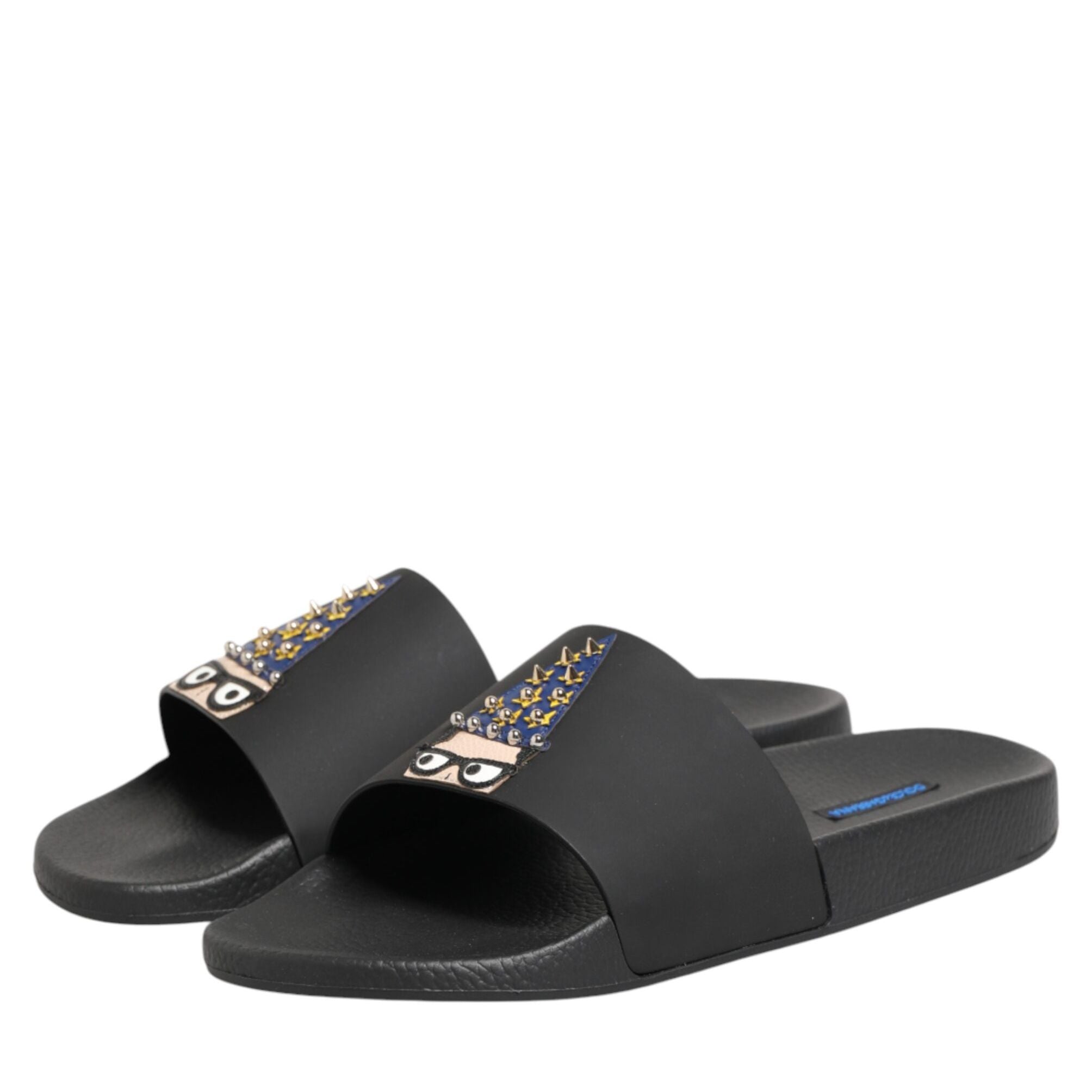 Dolce & Gabbana Black Leather Slides Sandals Beachwear Shoes