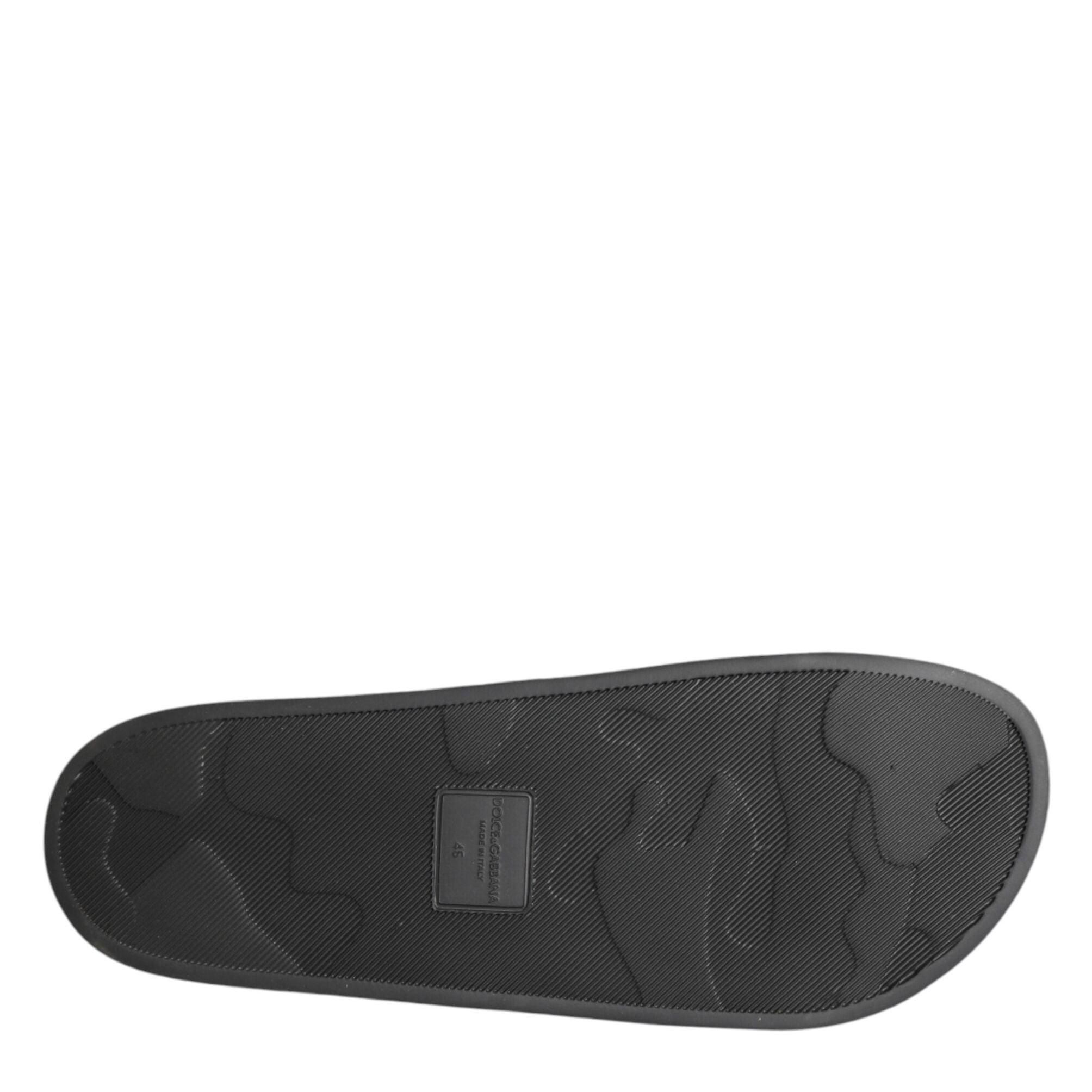 Dolce & Gabbana Black Leather Slides Sandals Beachwear Shoes