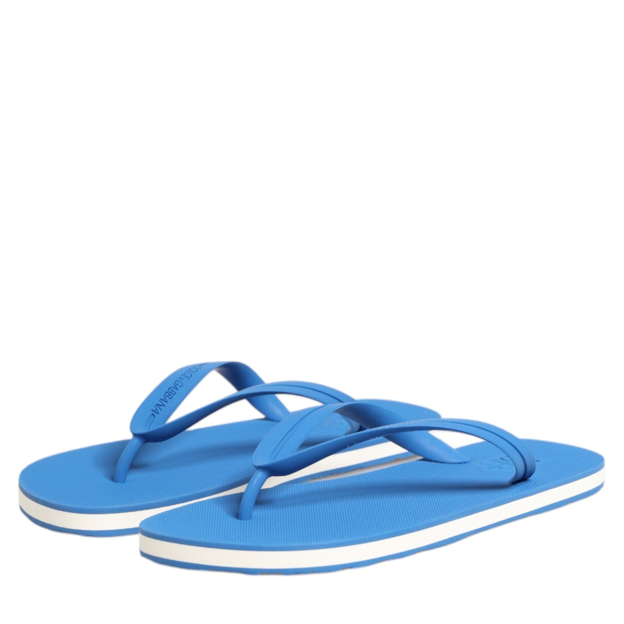 Dolce & Gabbana Blue White Logo Beachwear Flats Slipper Shoes