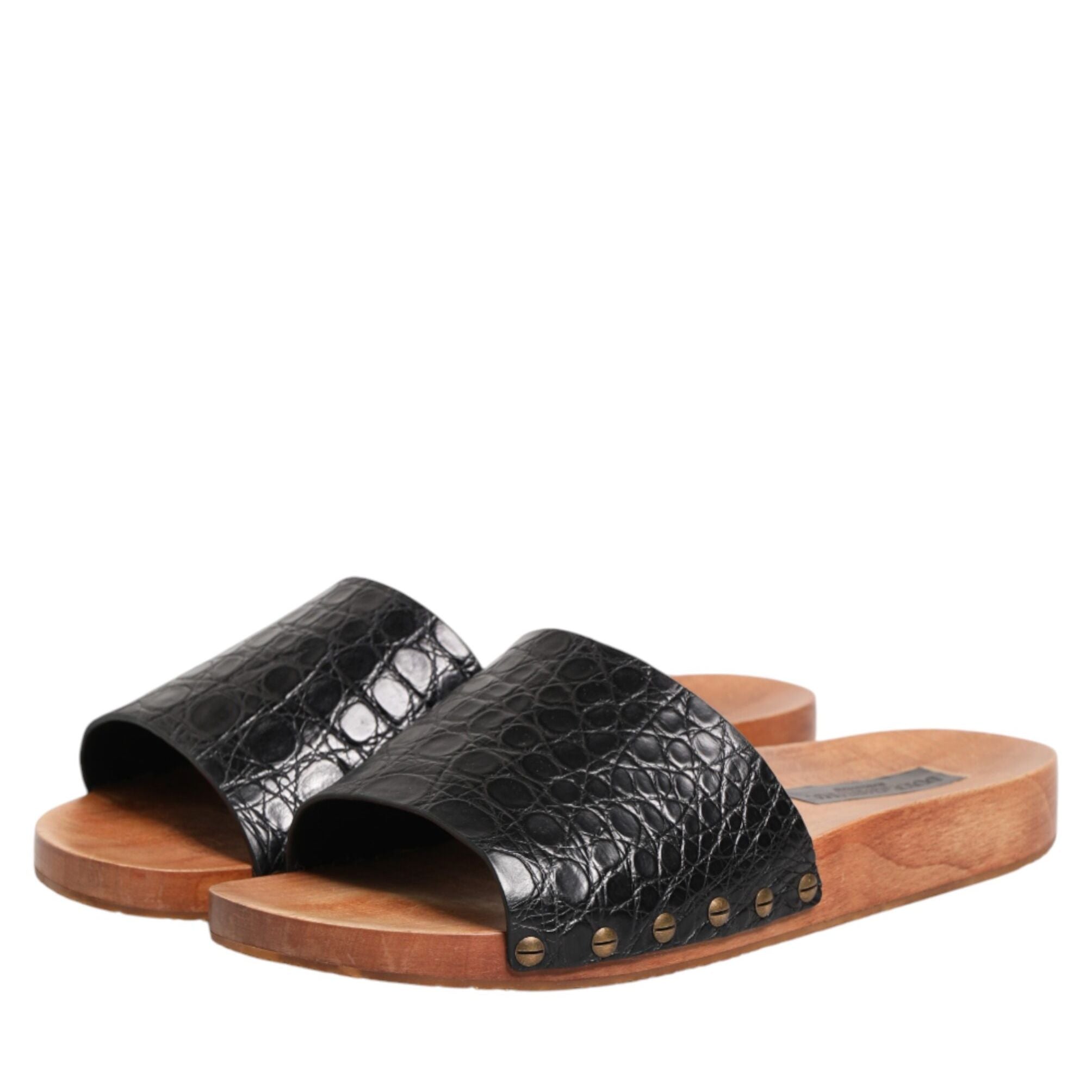 Dolce & Gabbana Black Brown Leather Slides Sandals Shoes