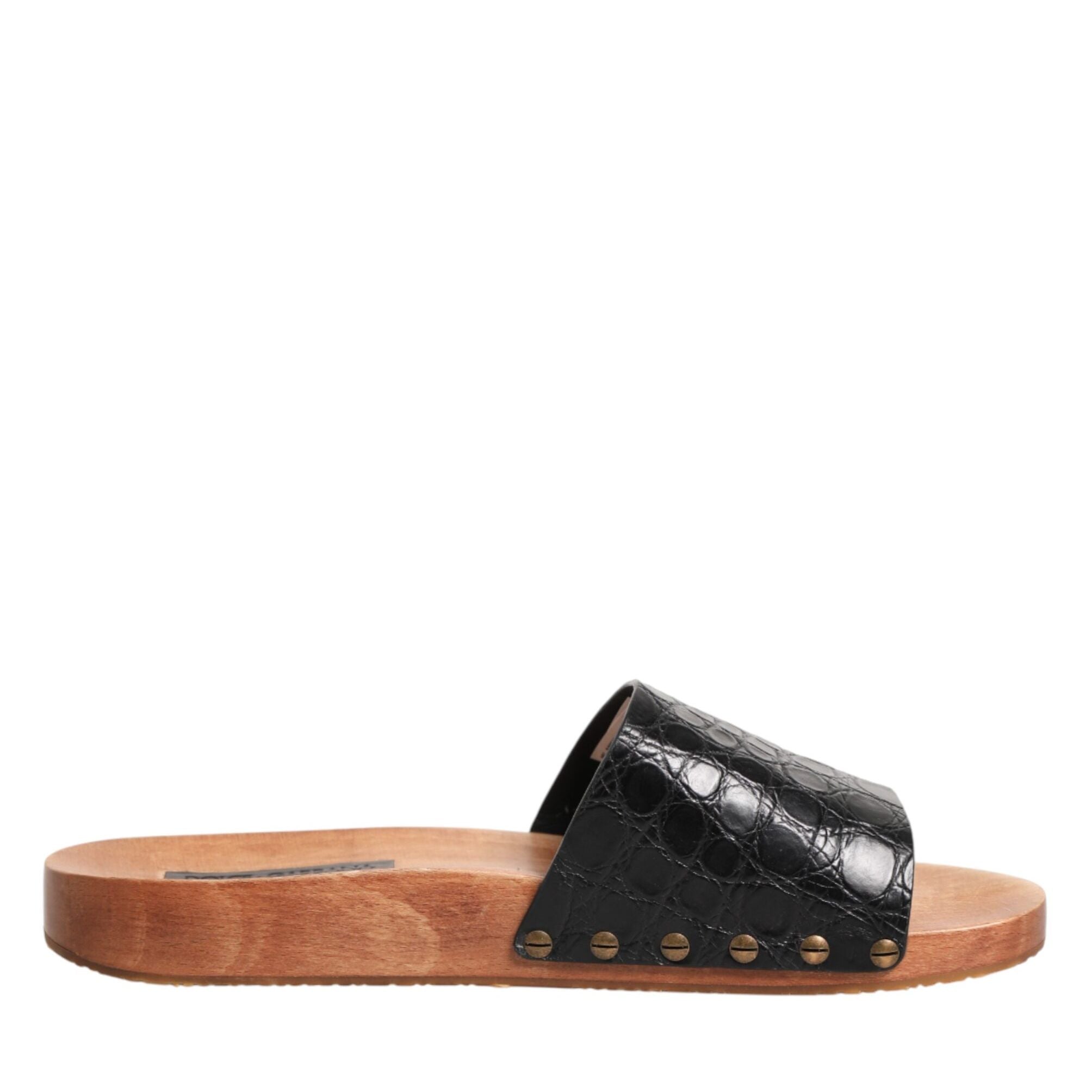 Dolce & Gabbana Black Brown Leather Slides Sandals Shoes