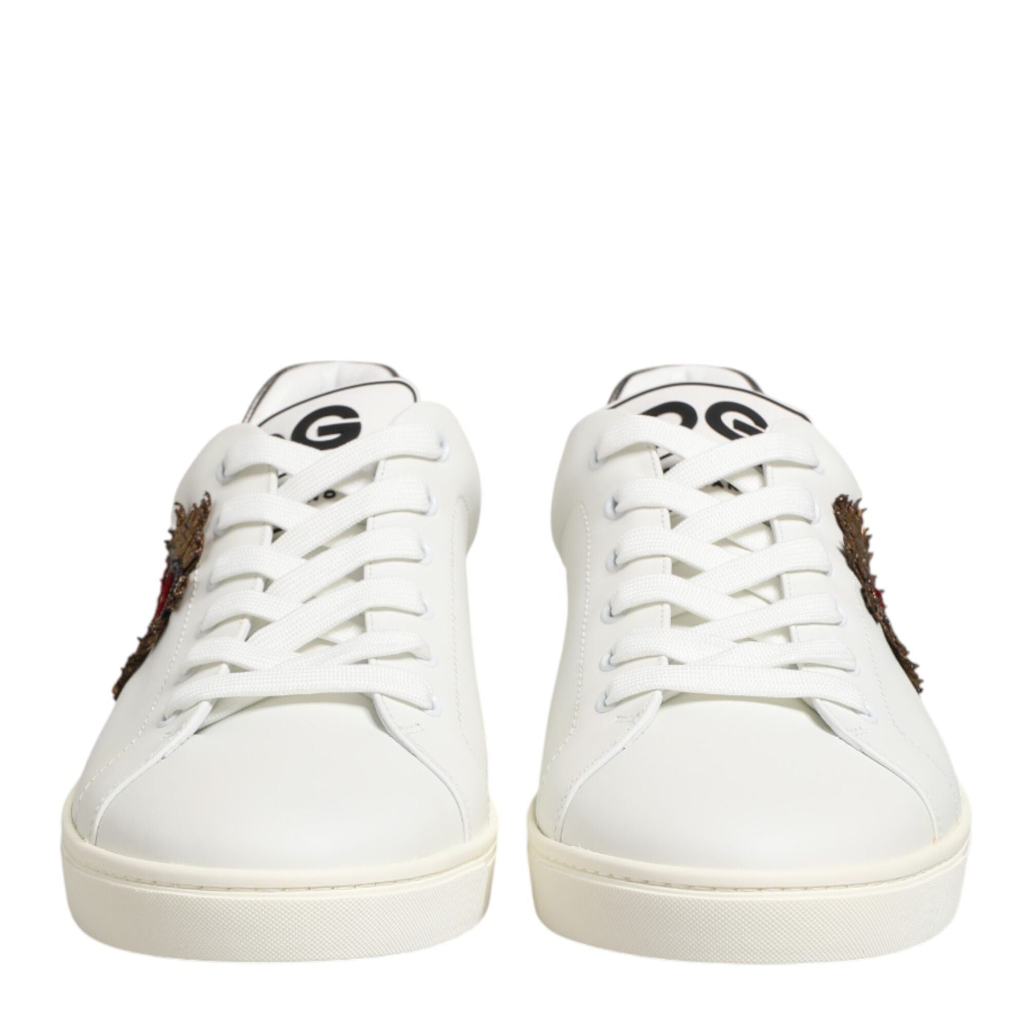 Dolce & Gabbana White Leather Heart Embellished Sneakers Shoes