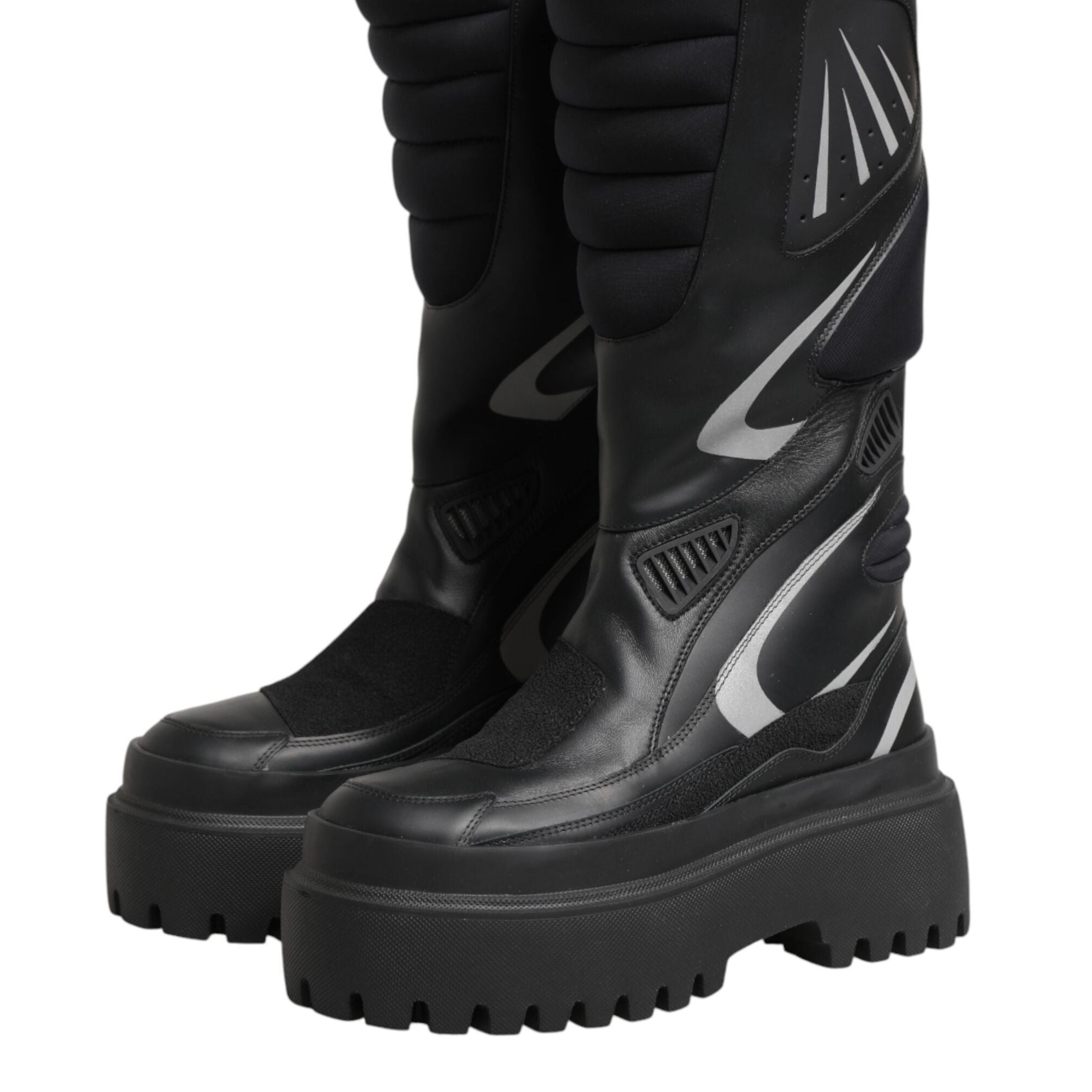 Dolce & Gabbana Black Leather Mid Calf Biker Boots Shoes