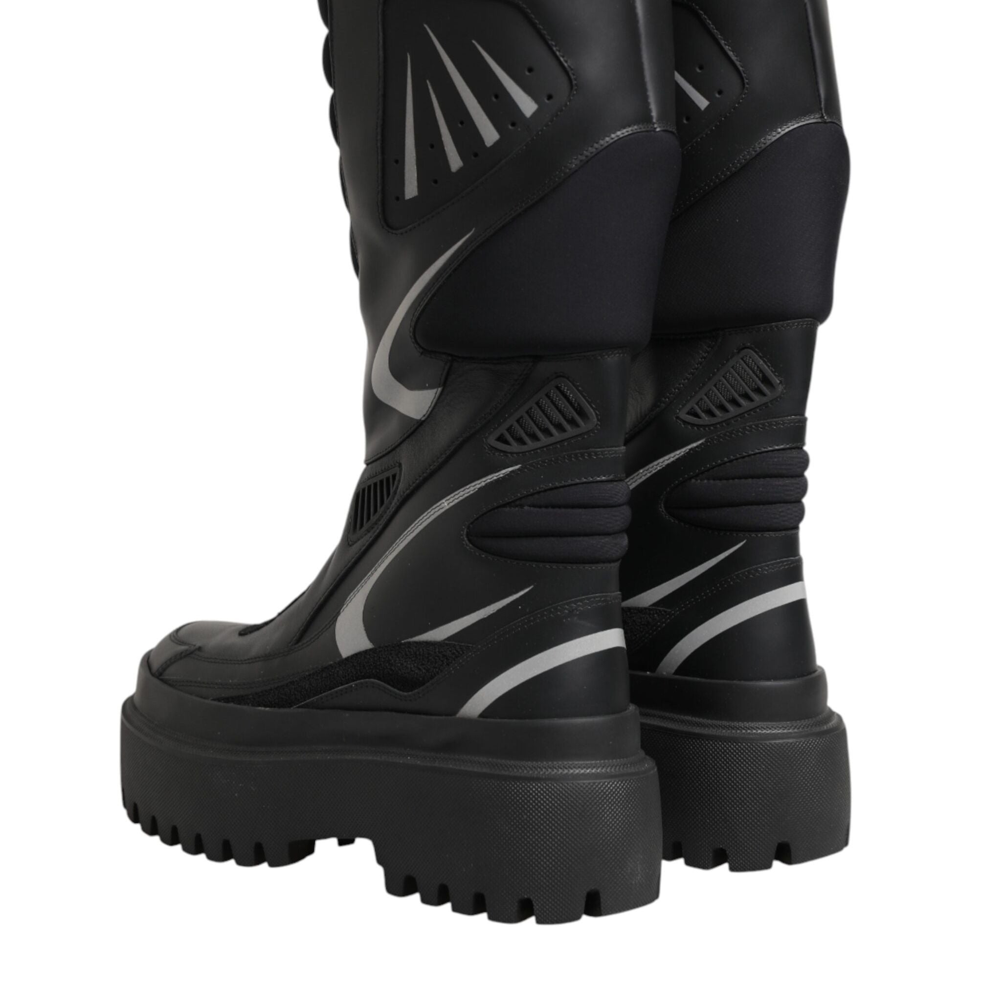 Dolce & Gabbana Black Leather Mid Calf Biker Boots Shoes