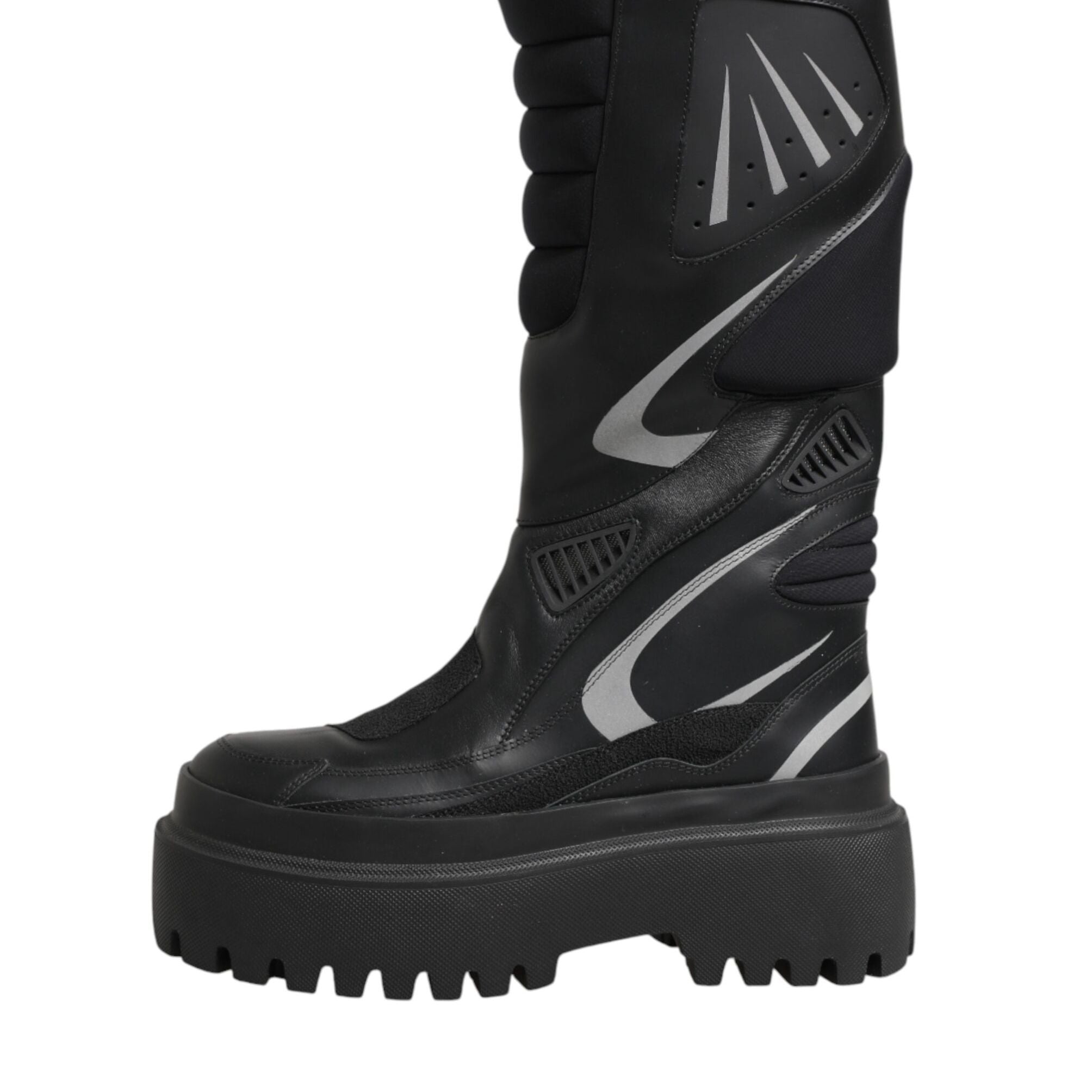 Dolce & Gabbana Black Leather Mid Calf Biker Boots Shoes
