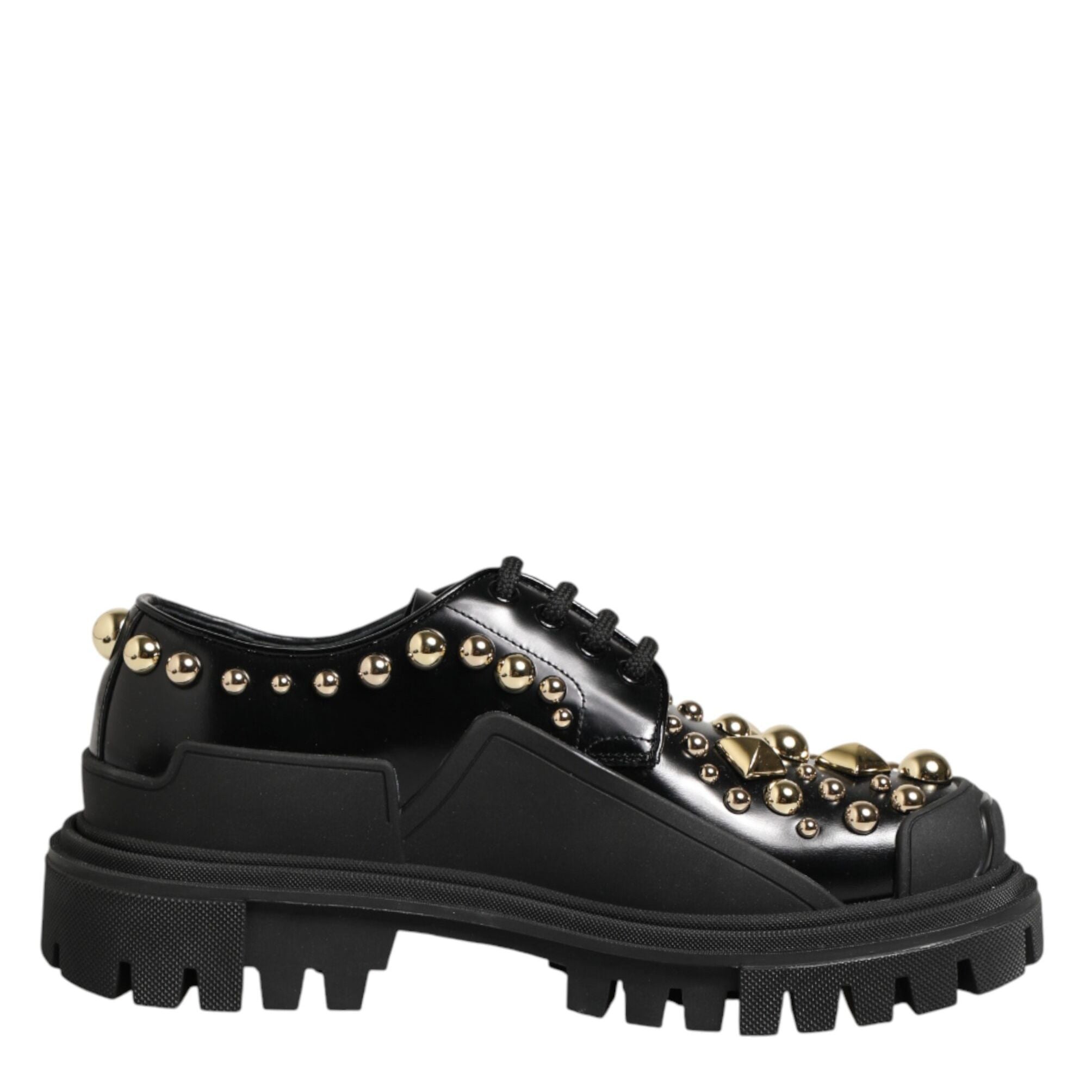 Dolce & Gabbana Black Leather Jeweled Crystals Derby Shoes