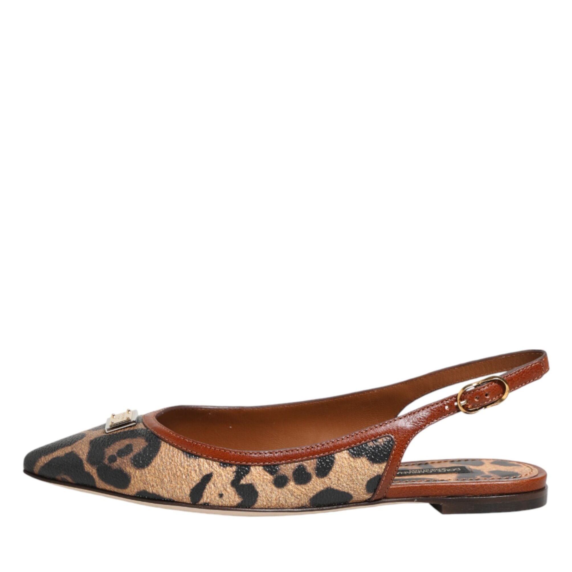 Dolce & Gabbana Brown Leopard Slingback Flats Sandals Shoes
