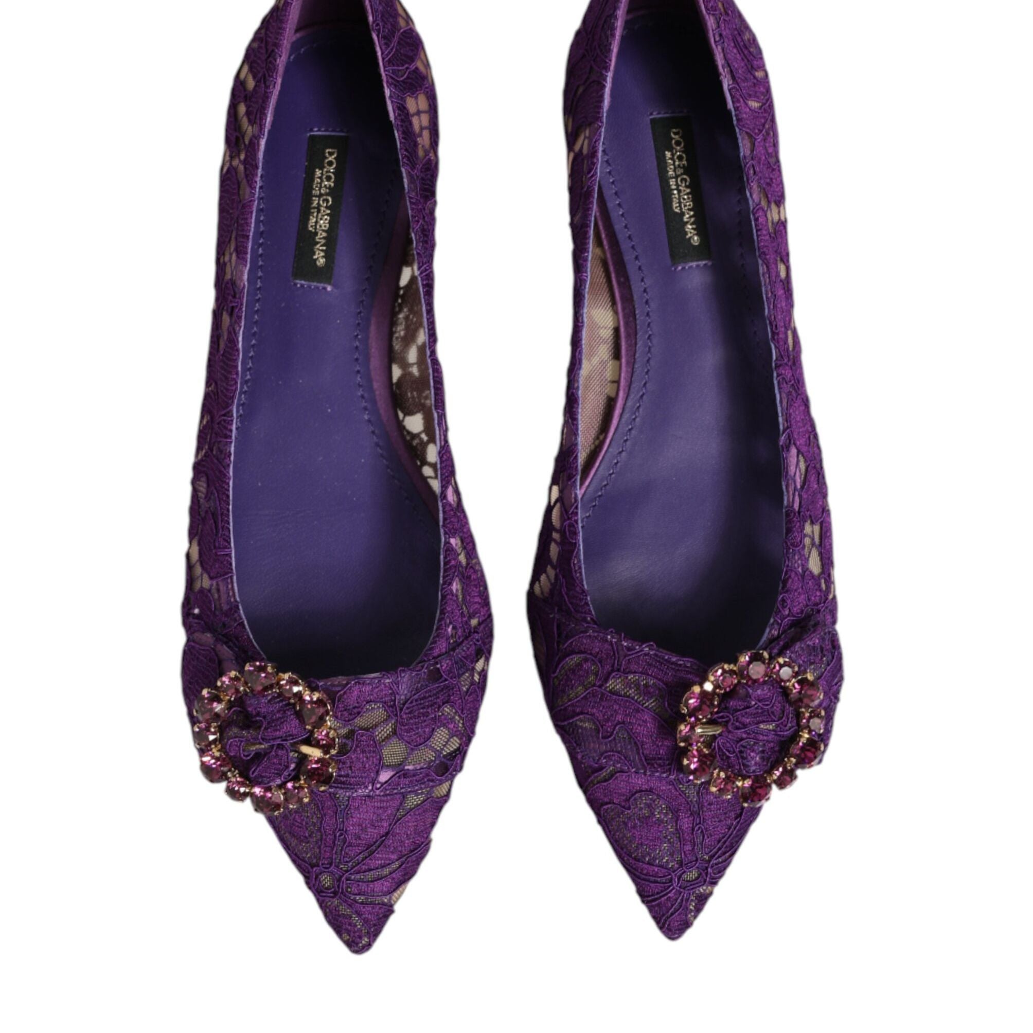 Dolce & Gabbana Purple Taormina Lace Crystals Flats Shoes