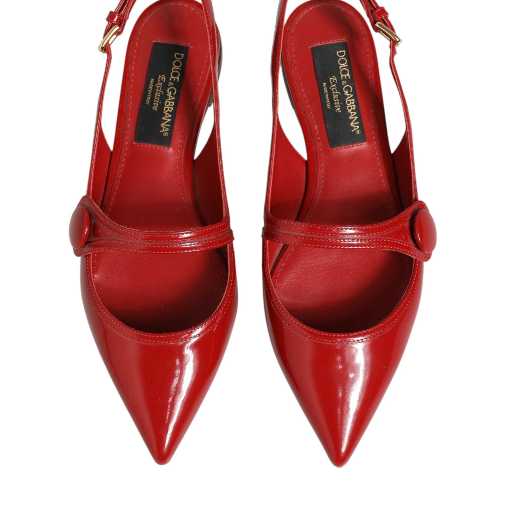 Dolce & Gabbana Red Leather Slingback Flats Sandals Shoes