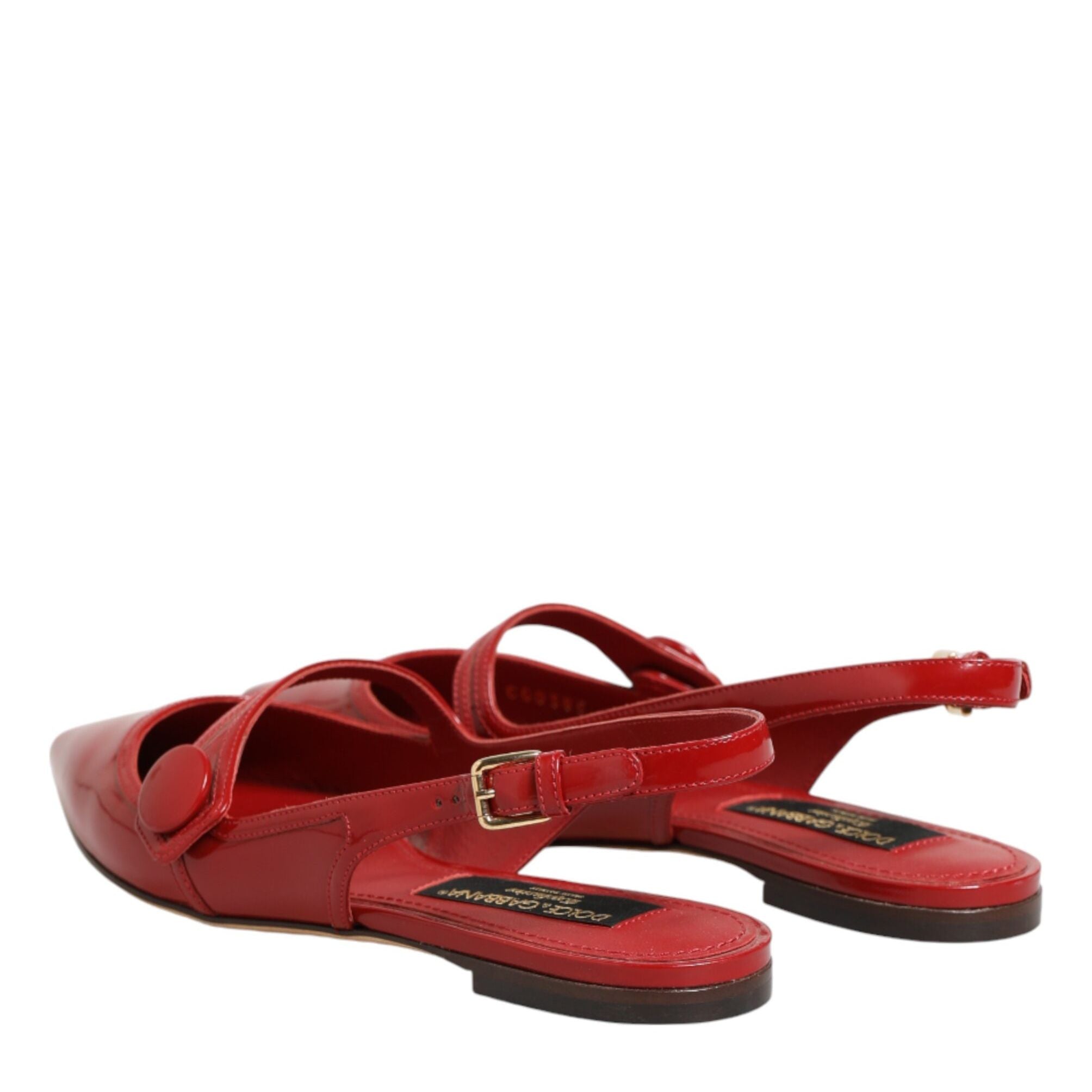 Dolce & Gabbana Red Leather Slingback Flats Sandals Shoes