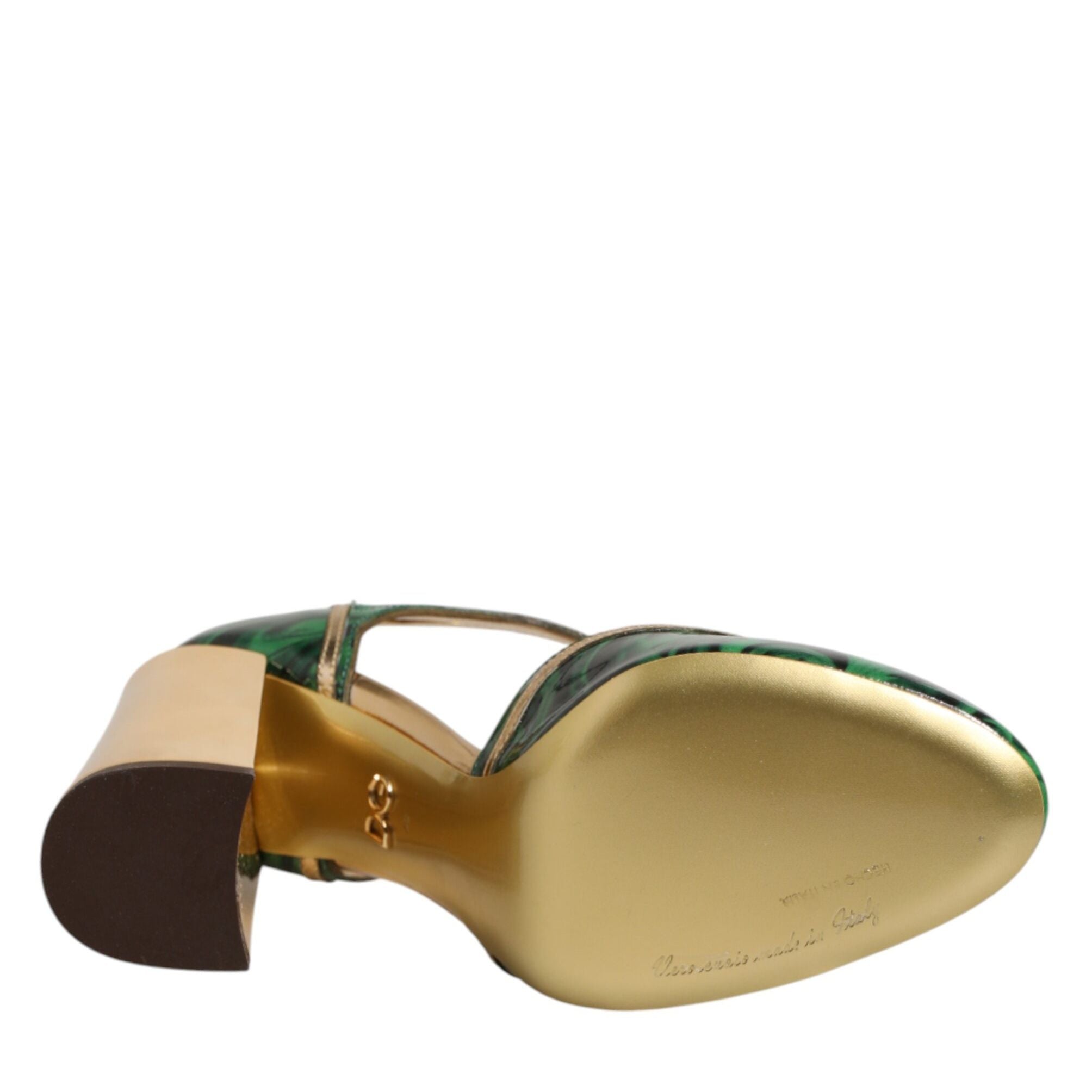 Dolce & Gabbana Green Leather T-STRAPS Heels Sandals Shoes