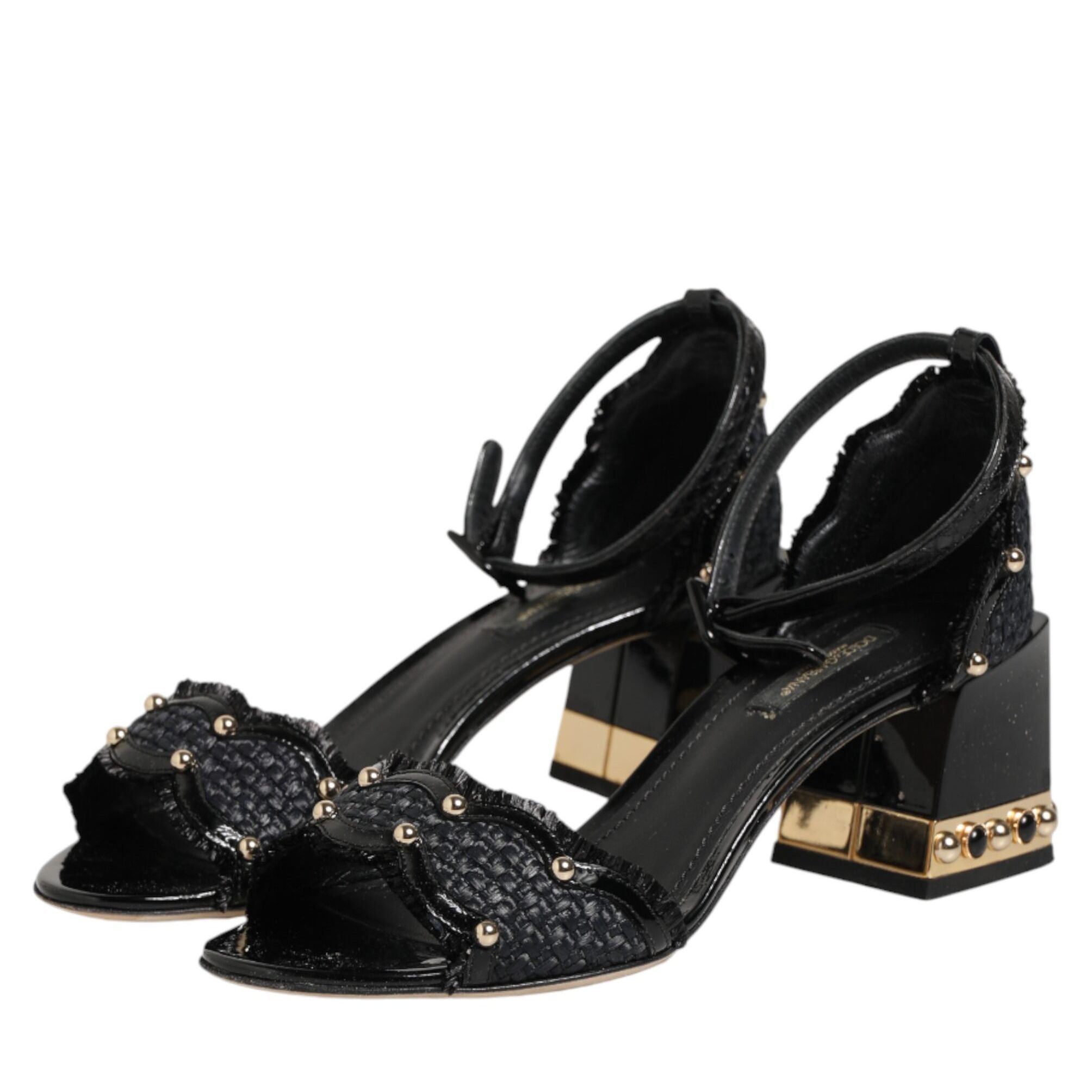 Dolce & Gabbana Black Studded Ankle Strap Sandals Shoes