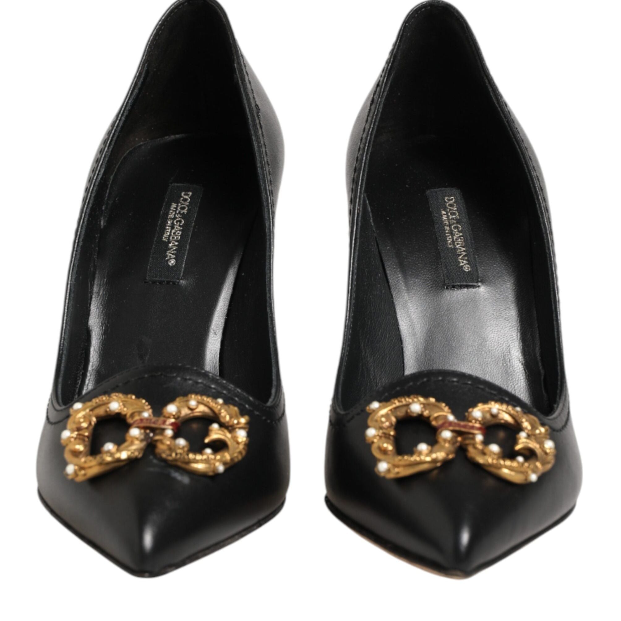 Dolce & Gabbana Black Leather DG Amore Heels Pumps Shoes