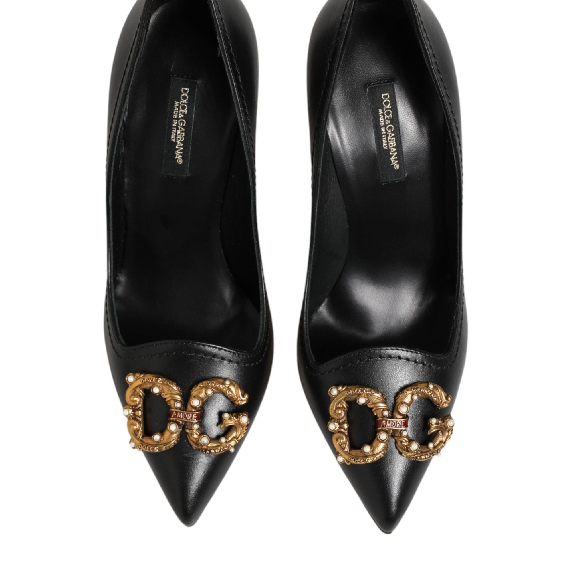 Dolce & Gabbana Black Leather DG Amore Heels Pumps Shoes