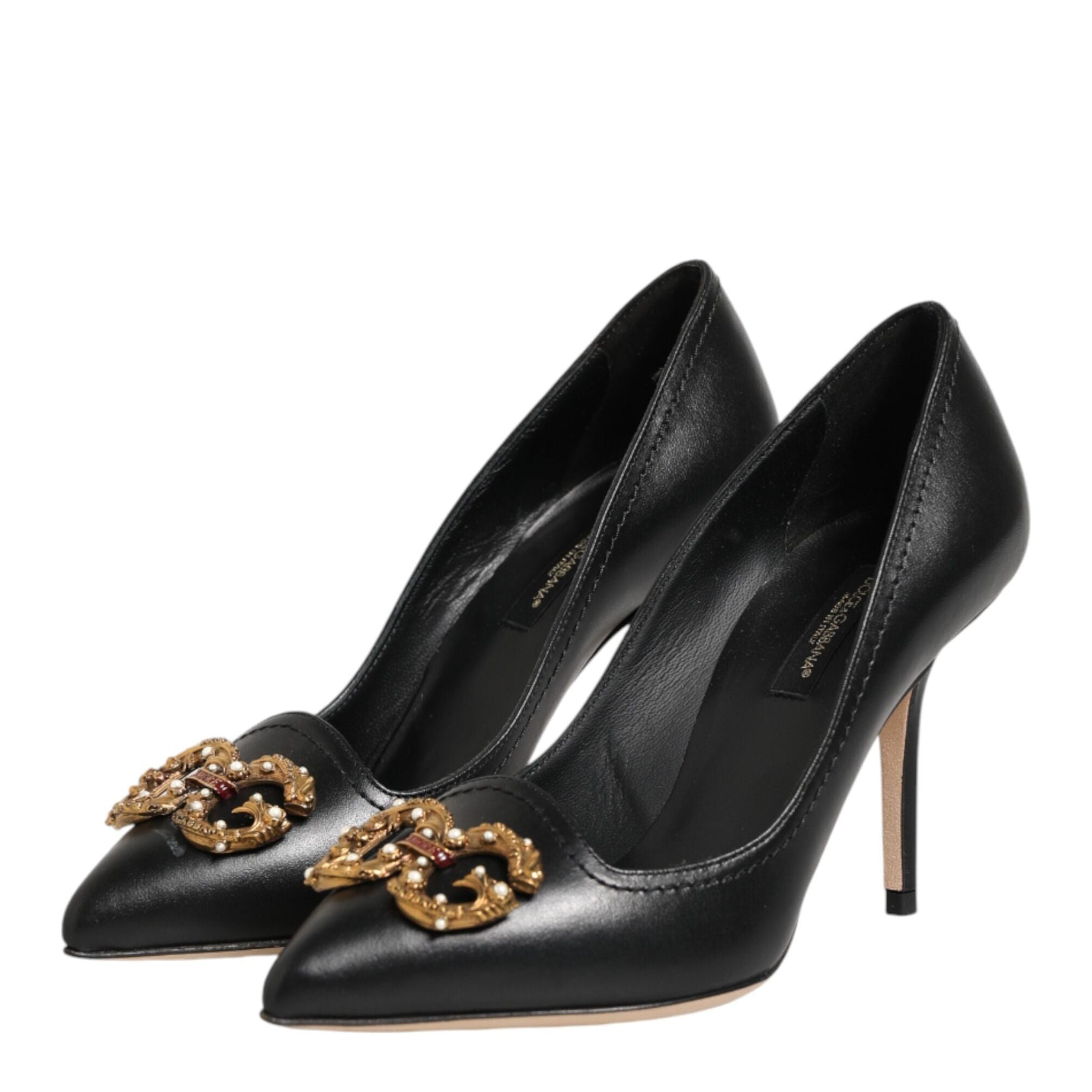 Dolce & Gabbana Black Leather DG Amore Heels Pumps Shoes