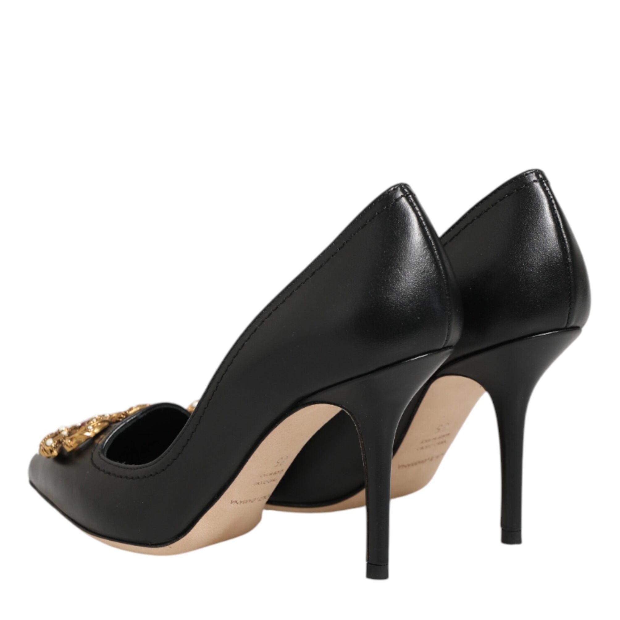Dolce & Gabbana Black Leather DG Amore Heels Pumps Shoes