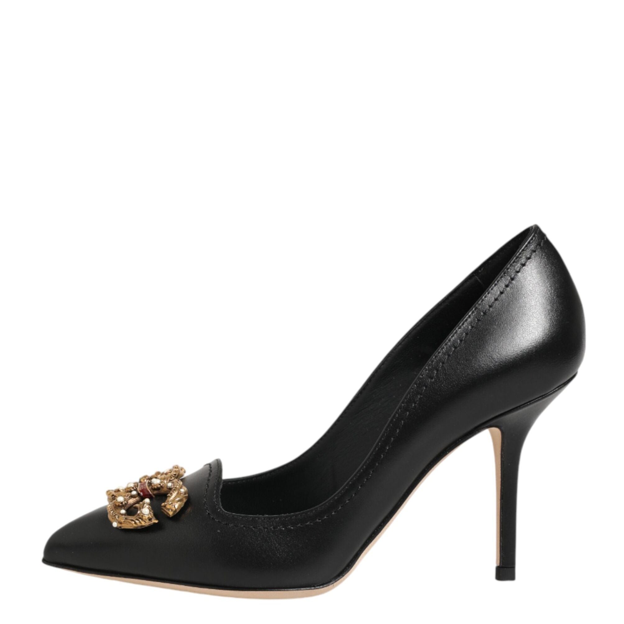 Dolce & Gabbana Black Leather DG Amore Heels Pumps Shoes