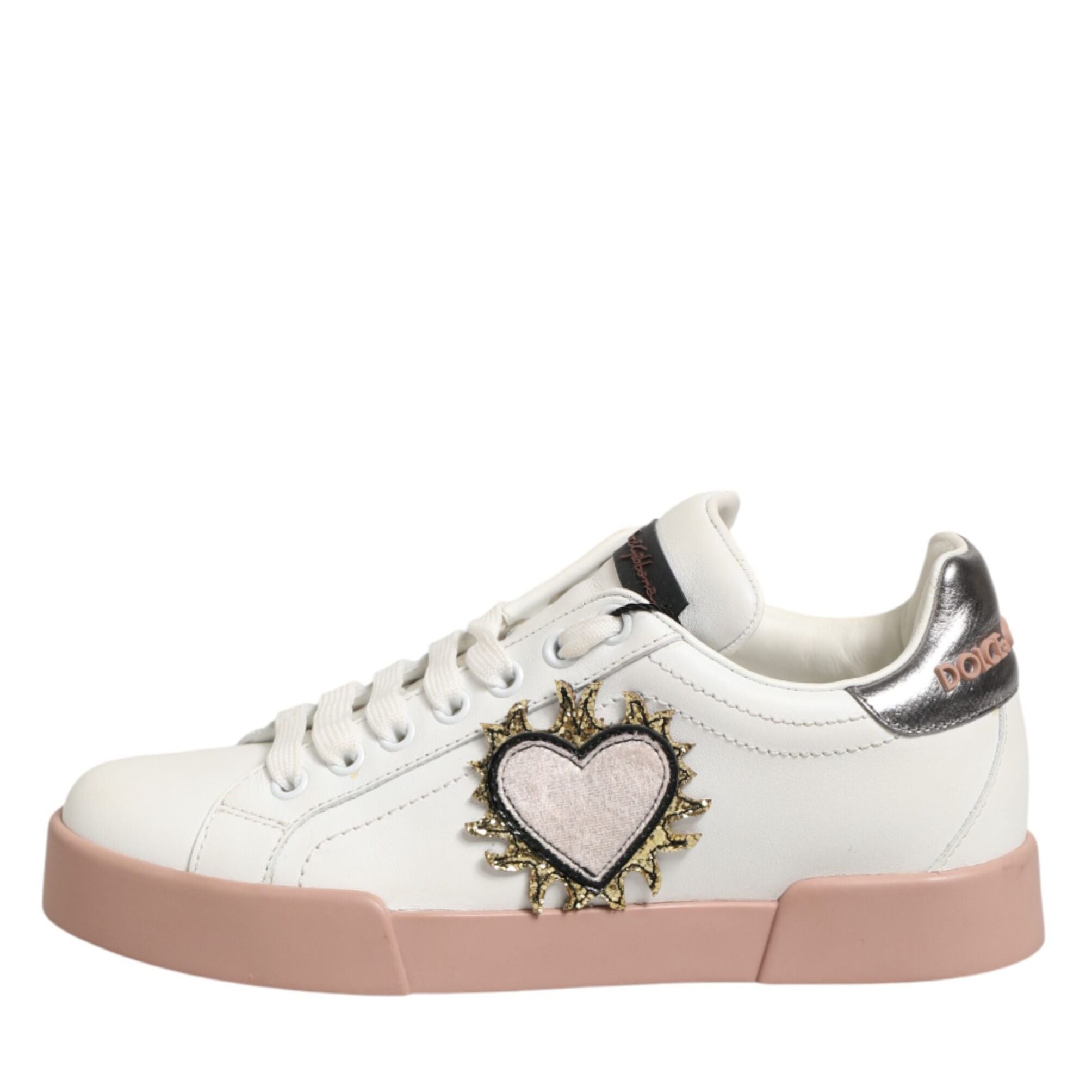 Dolce & Gabbana White Leather Sacred Heart Sneakers Shoes