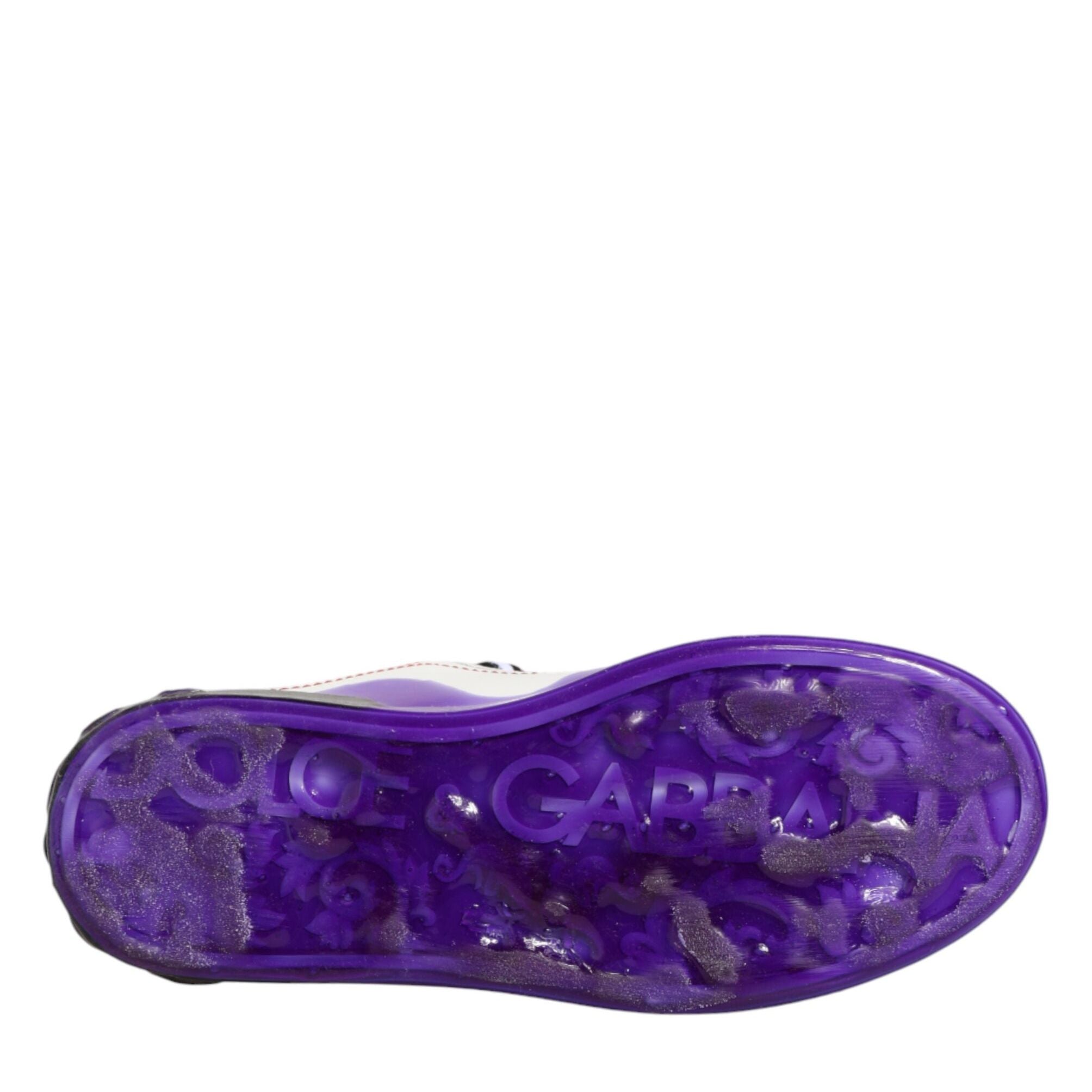Dolce & Gabbana White Purple Leather Low Top Sneaker Shoes