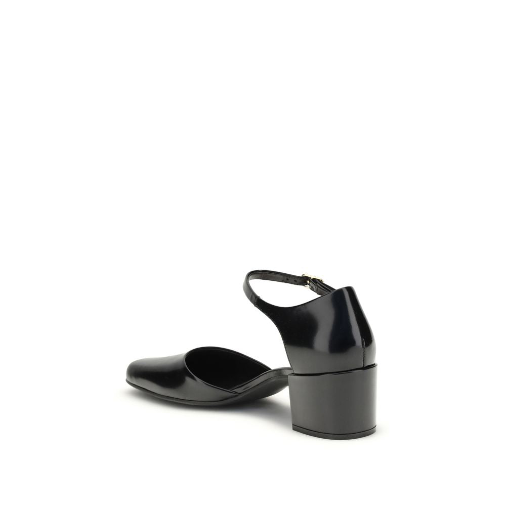 The Row Black Calf Leather Bos Taurus Mid Heel Pumps