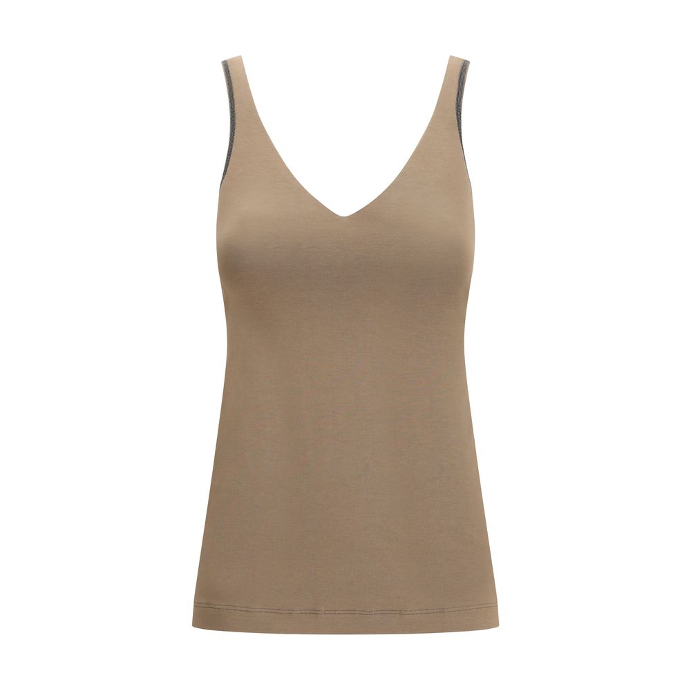 Brunello Cucinelli Brown Cotton Sleeveles T-Shirt