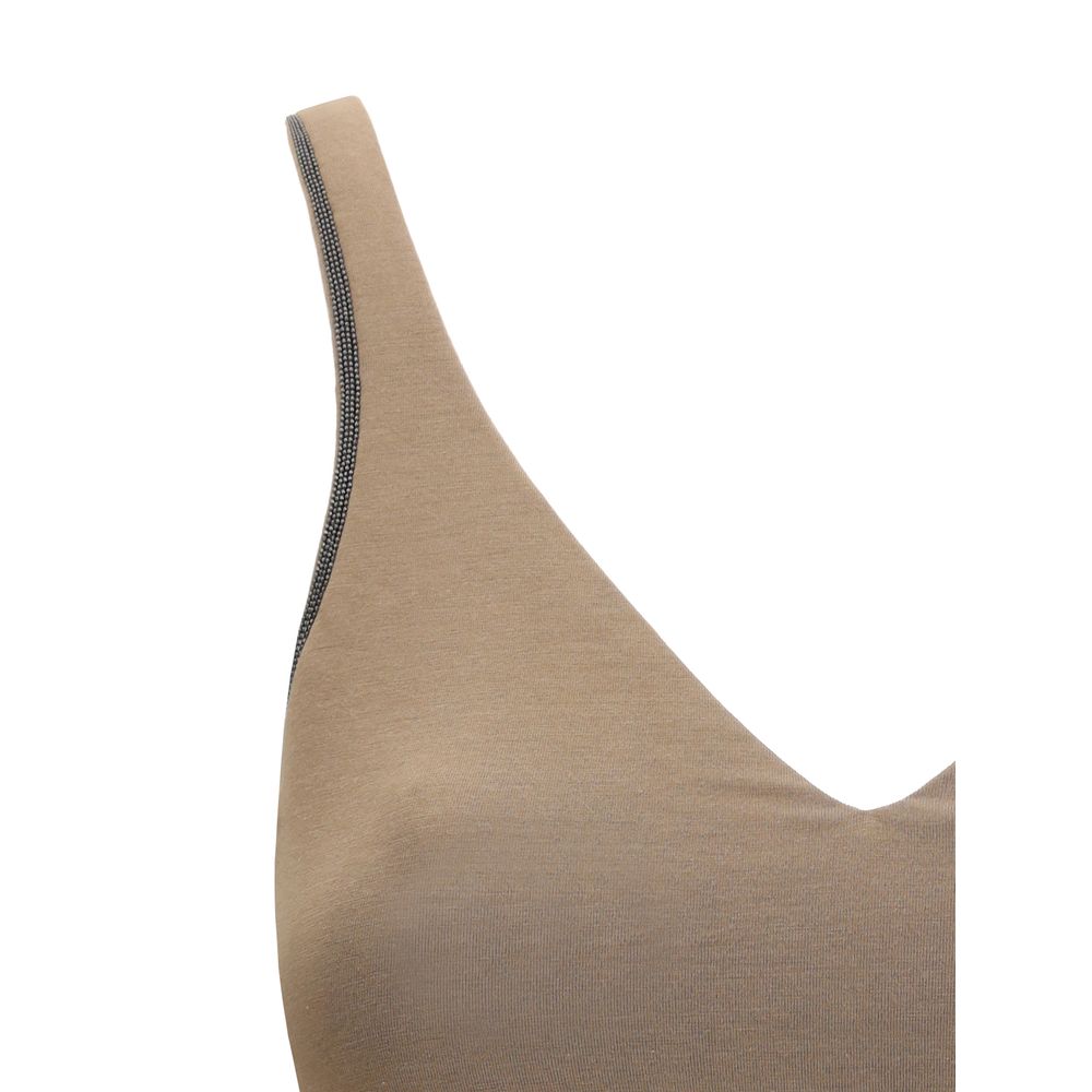 Brunello Cucinelli Brown Cotton Sleeveles T-Shirt