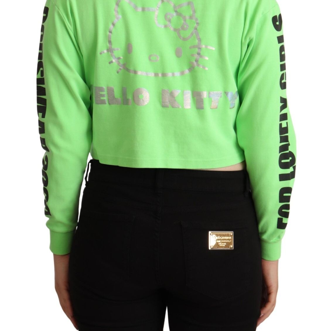GCDS Mint Green Printed Long Sleeves Cropped Top Sweater