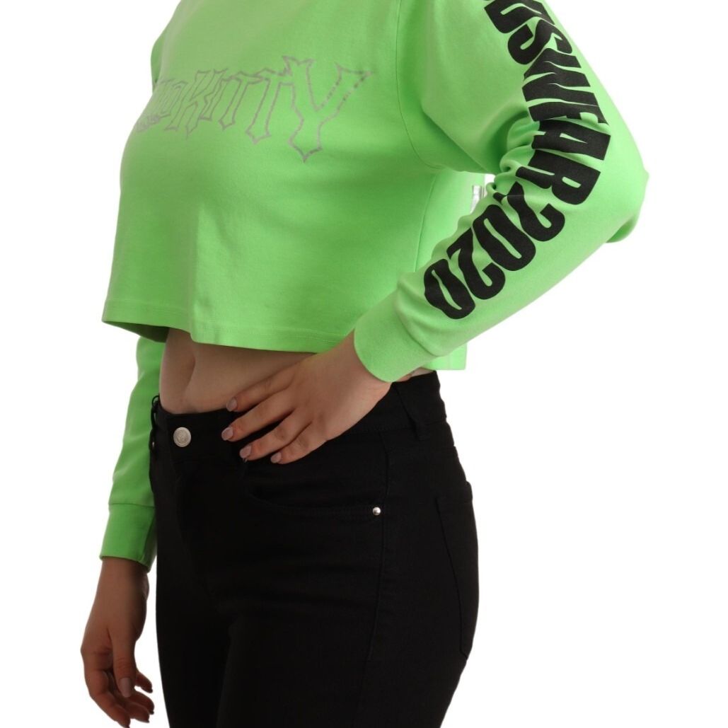 GCDS Mint Green Printed Long Sleeves Cropped Top Sweater
