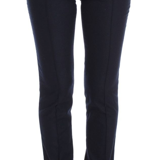 Ermanno Scervino Blue Virgin Wool Slim Fit Casual Pants