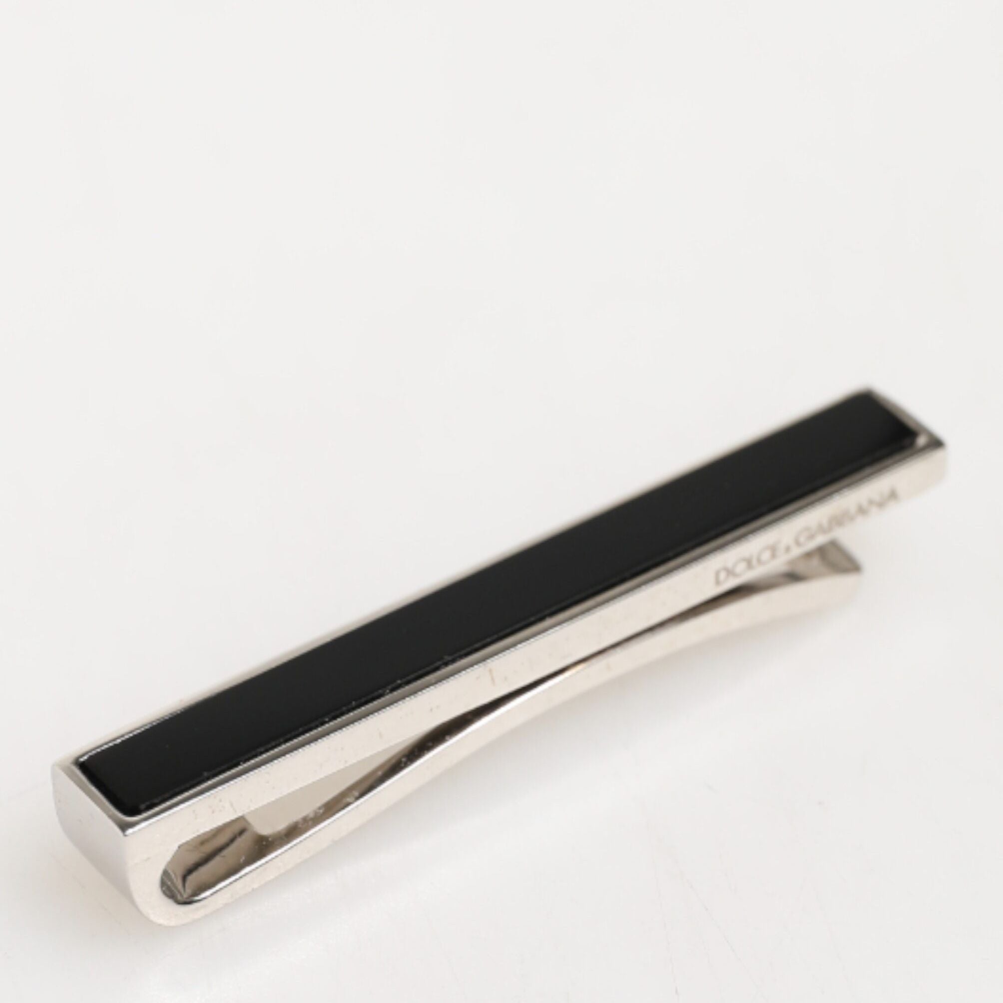 Dolce & Gabbana Silver Tone Brass Logo Branded Men Accessory Tie Clip Bar
